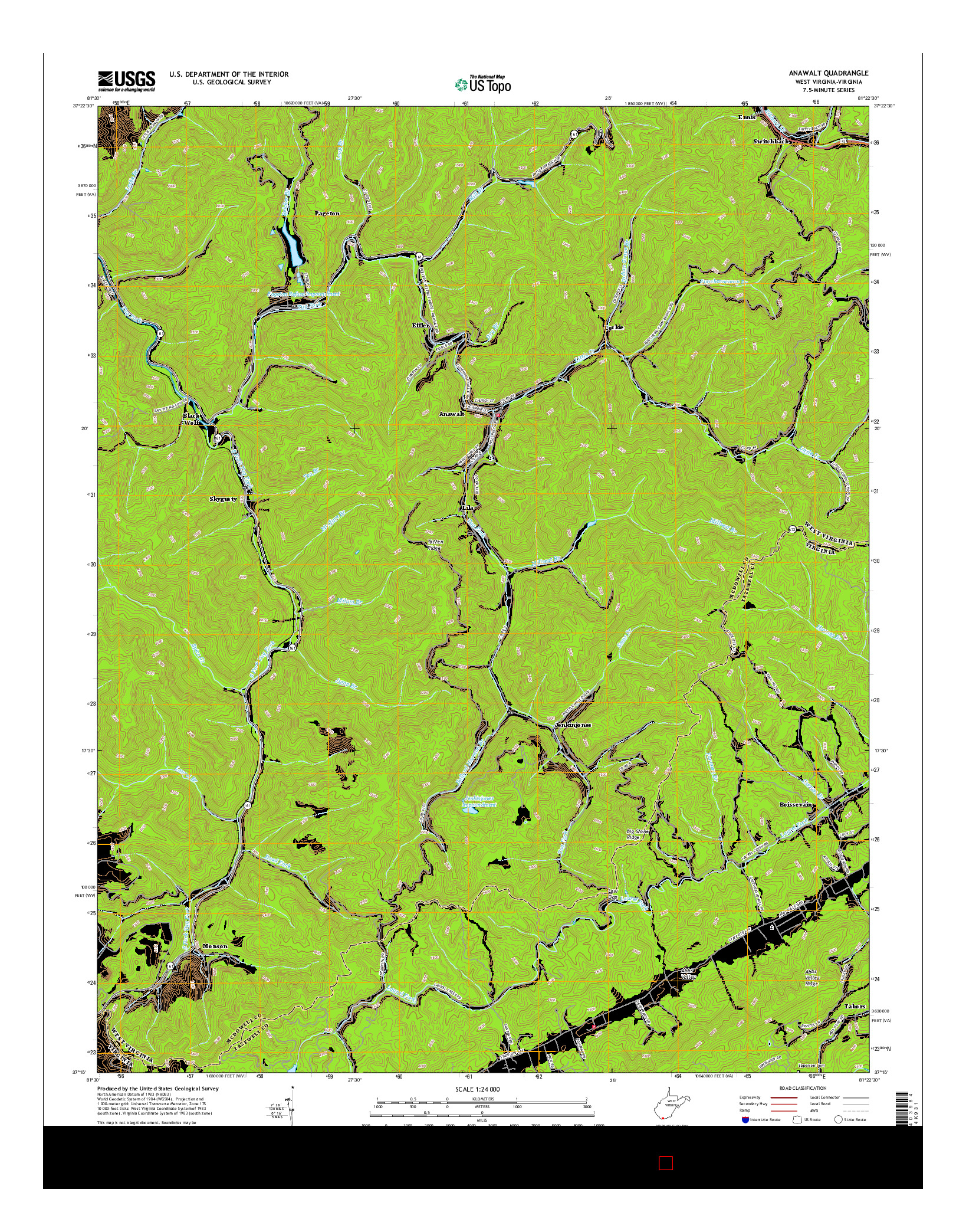 USGS US TOPO 7.5-MINUTE MAP FOR ANAWALT, WV-VA 2016