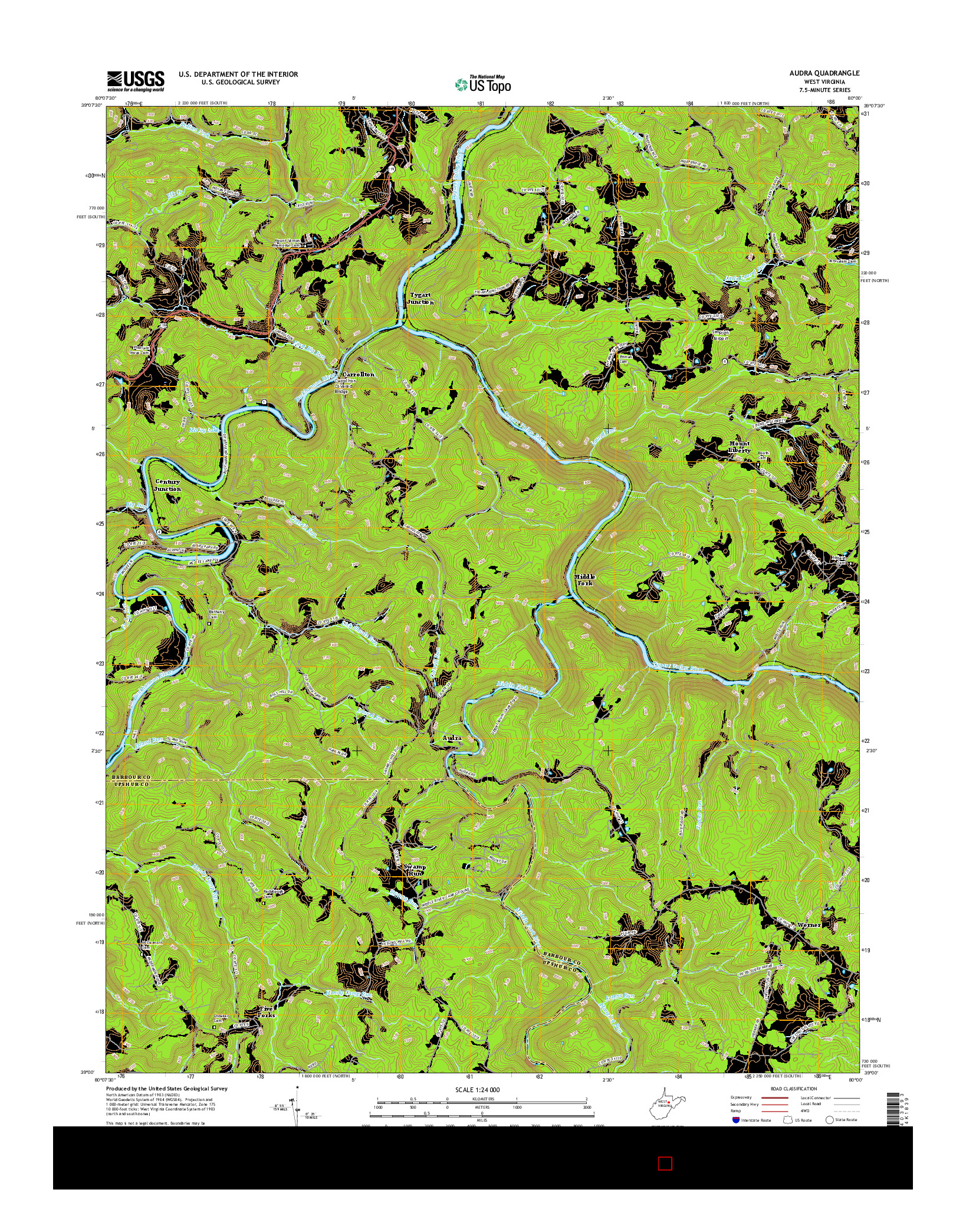 USGS US TOPO 7.5-MINUTE MAP FOR AUDRA, WV 2016