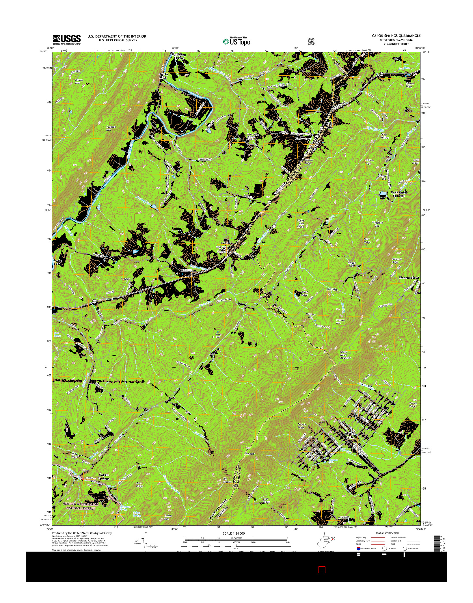 USGS US TOPO 7.5-MINUTE MAP FOR CAPON SPRINGS, WV-VA 2016