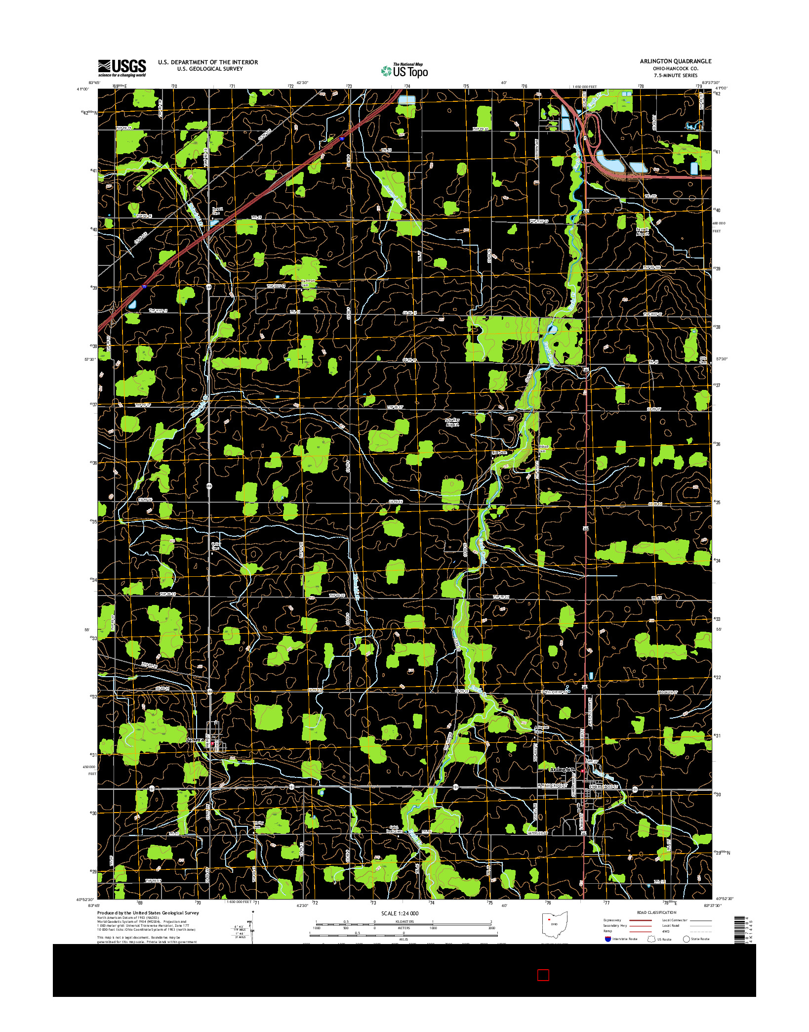 USGS US TOPO 7.5-MINUTE MAP FOR ARLINGTON, OH 2016