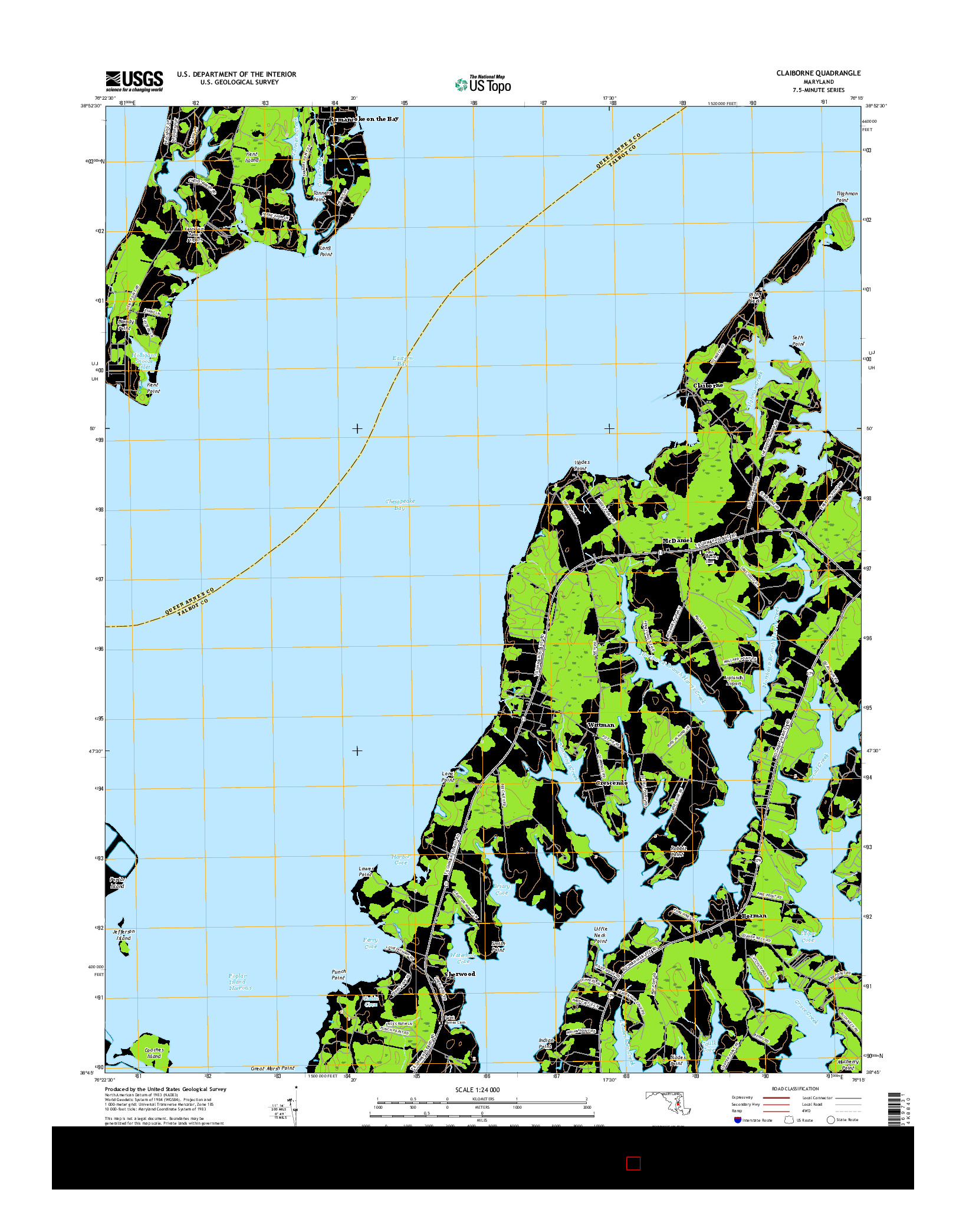 USGS US TOPO 7.5-MINUTE MAP FOR CLAIBORNE, MD 2016