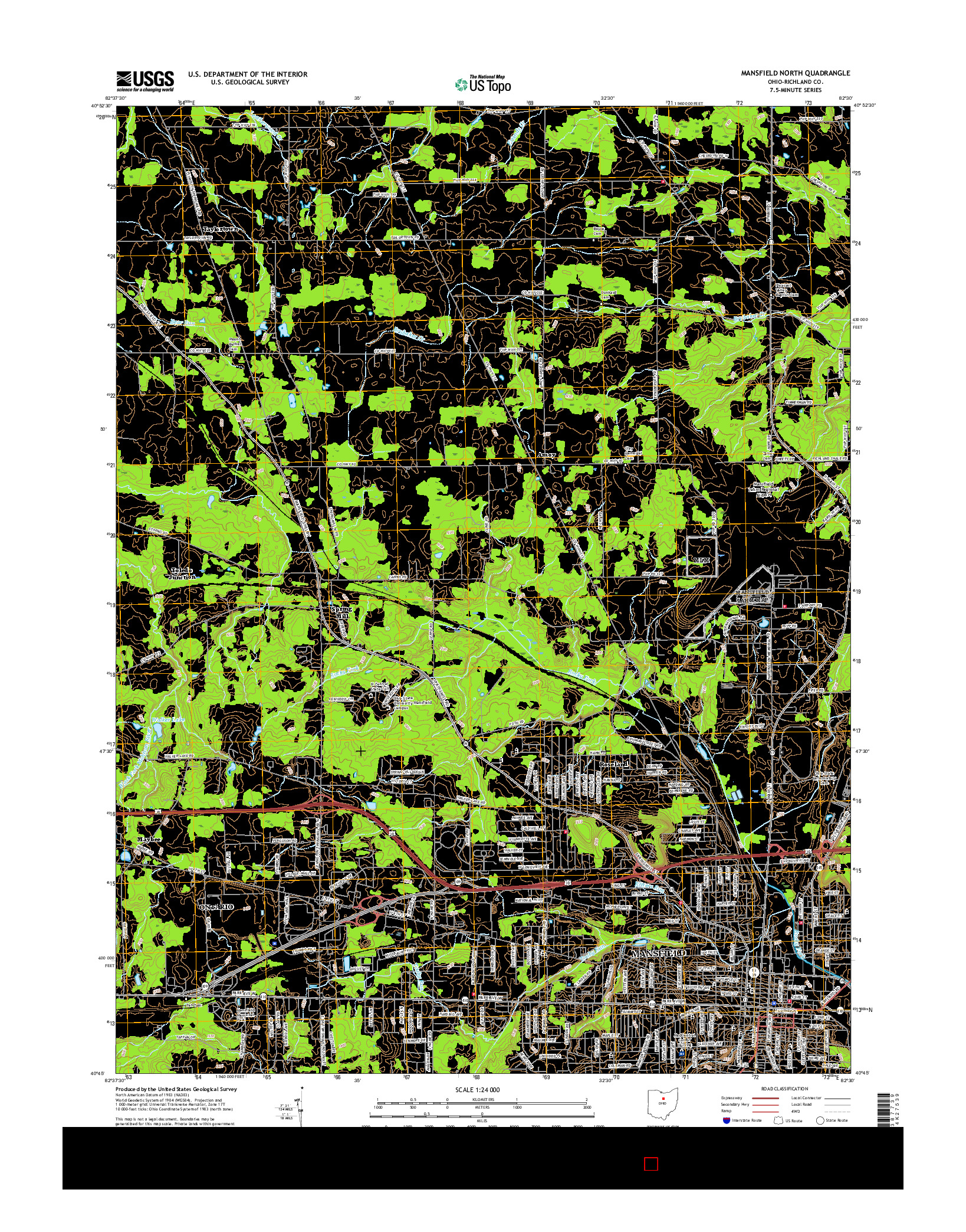 USGS US TOPO 7.5-MINUTE MAP FOR MANSFIELD NORTH, OH 2016