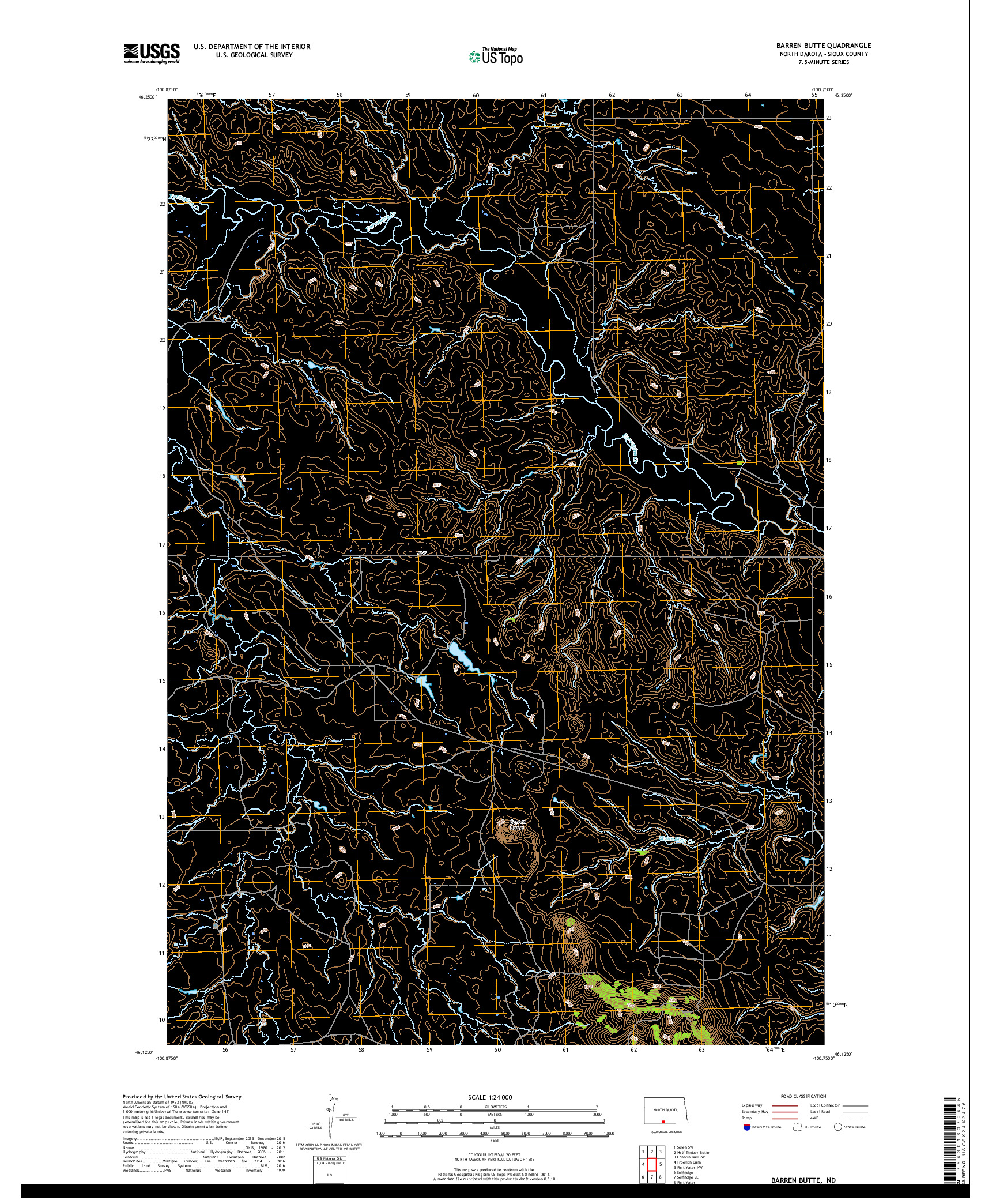 USGS US TOPO 7.5-MINUTE MAP FOR BARREN BUTTE, ND 2017