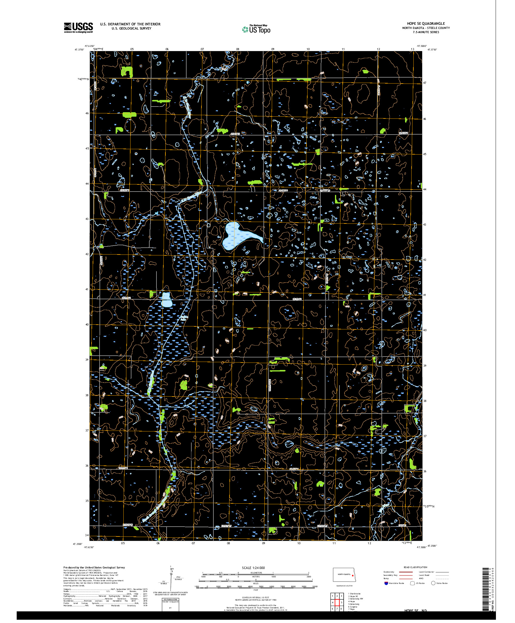 USGS US TOPO 7.5-MINUTE MAP FOR HOPE SE, ND 2017