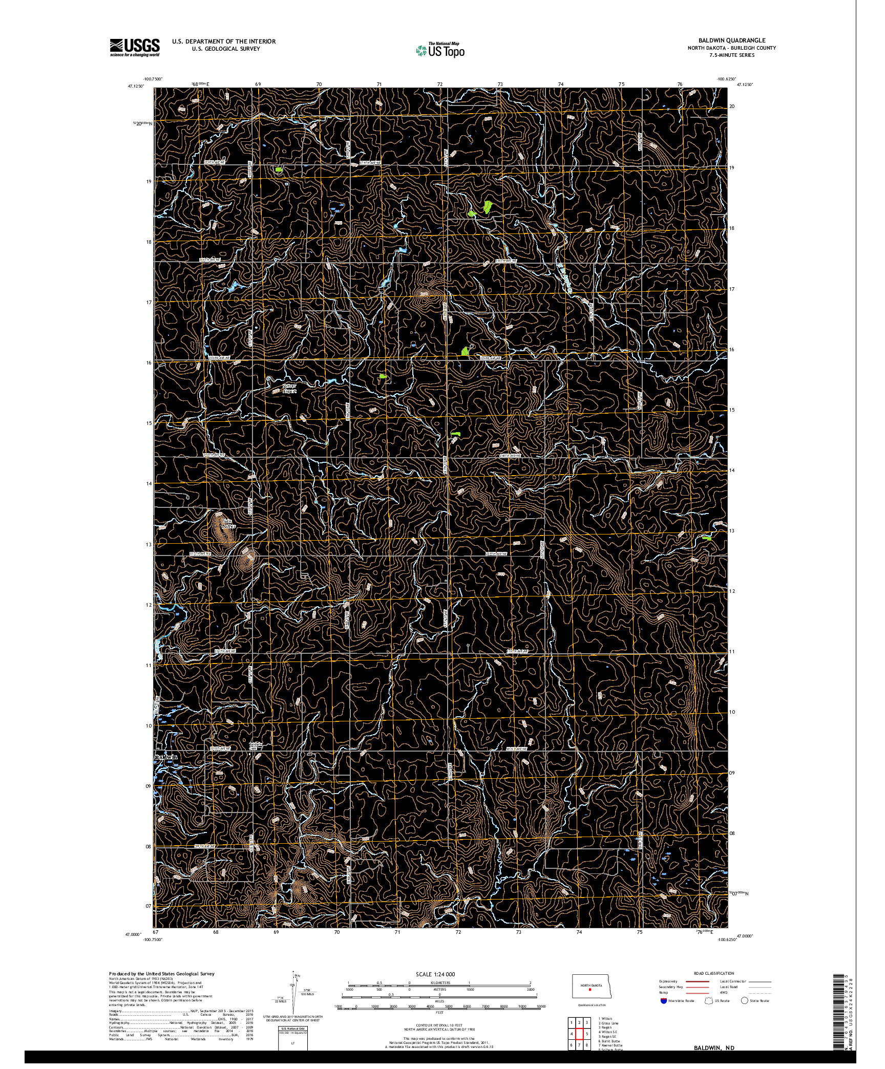 USGS US TOPO 7.5-MINUTE MAP FOR BALDWIN, ND 2017