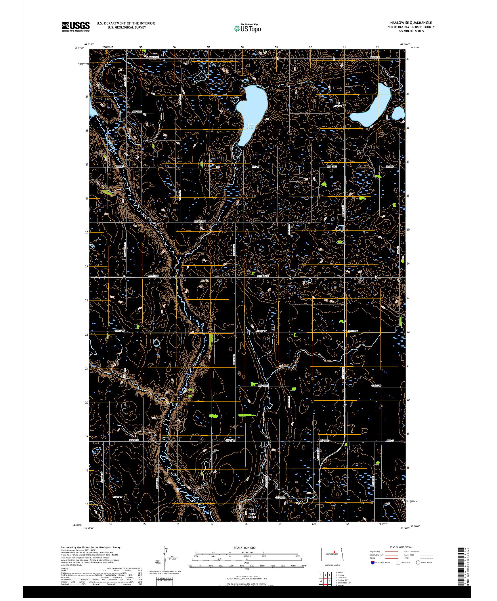 USGS US TOPO 7.5-MINUTE MAP FOR HARLOW SE, ND 2017