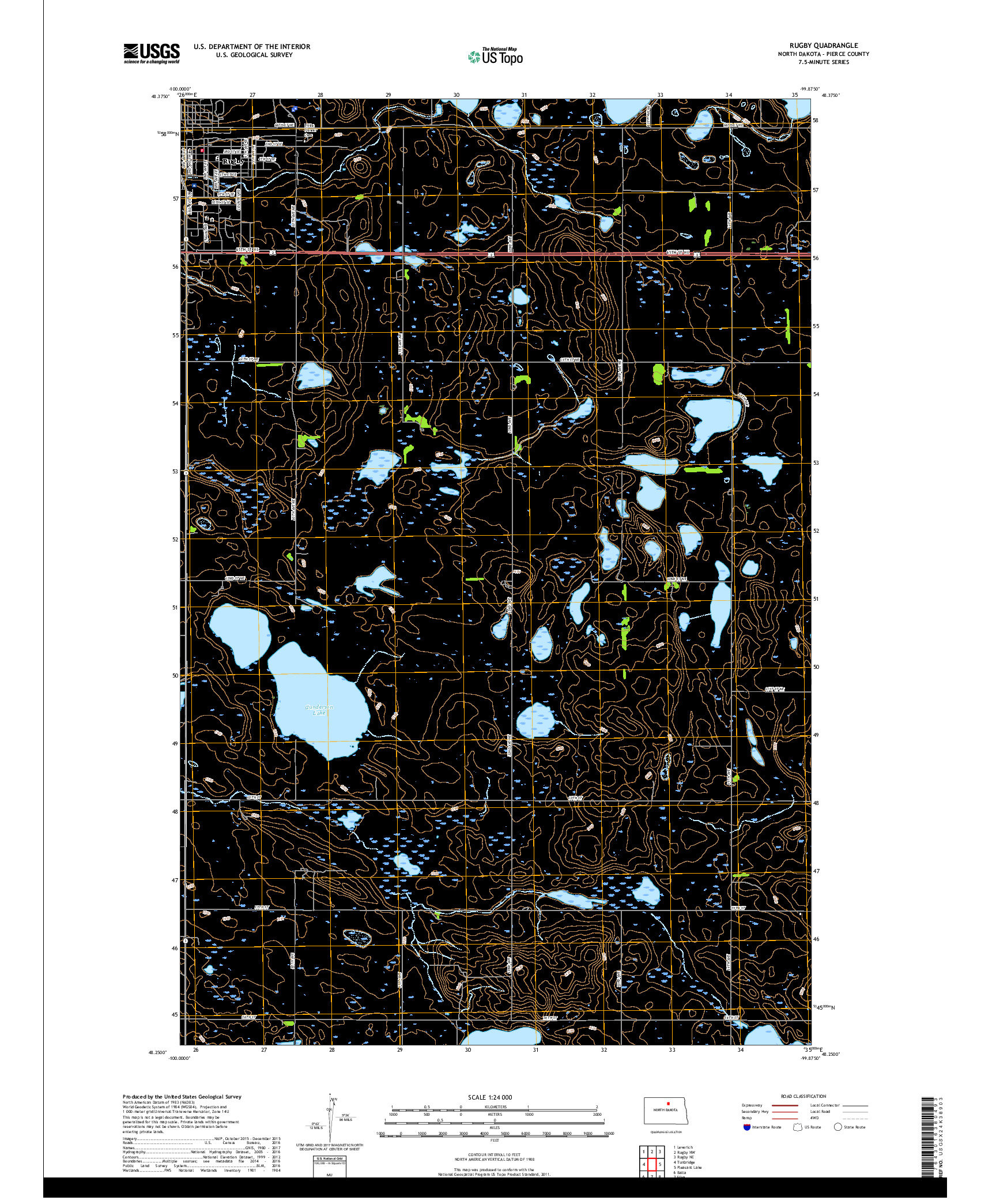 USGS US TOPO 7.5-MINUTE MAP FOR RUGBY, ND 2017