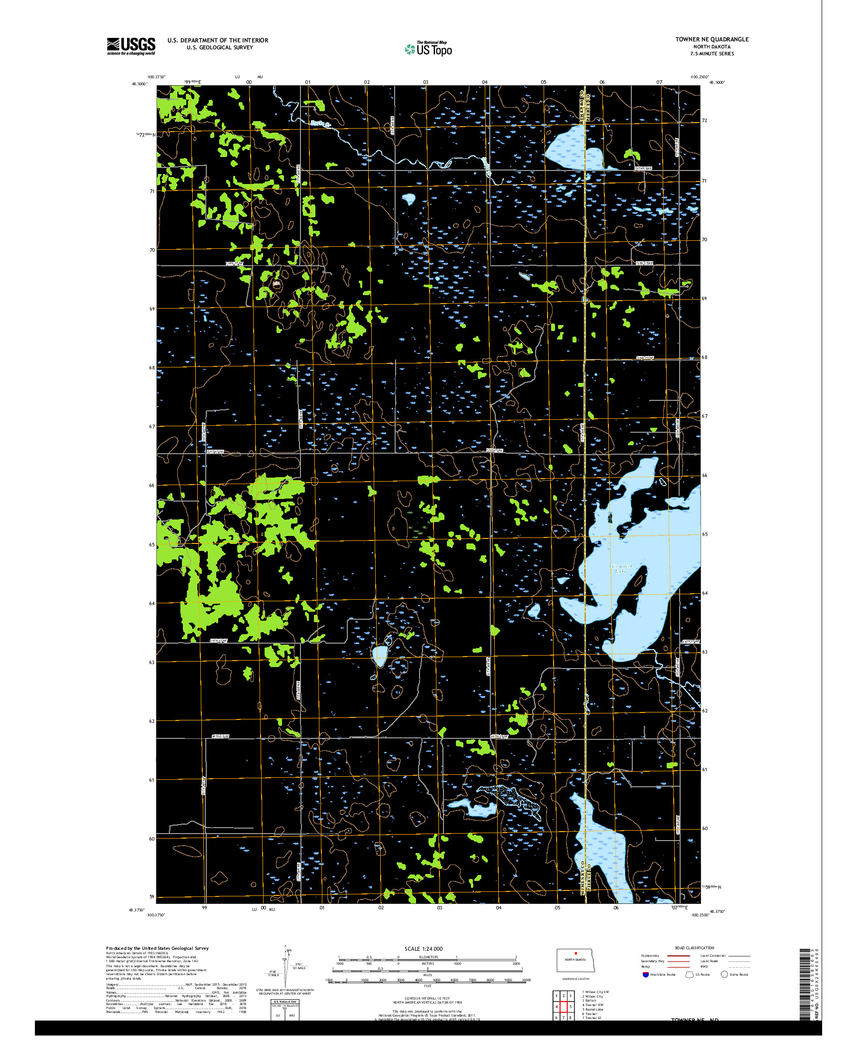 USGS US TOPO 7.5-MINUTE MAP FOR TOWNER NE, ND 2017