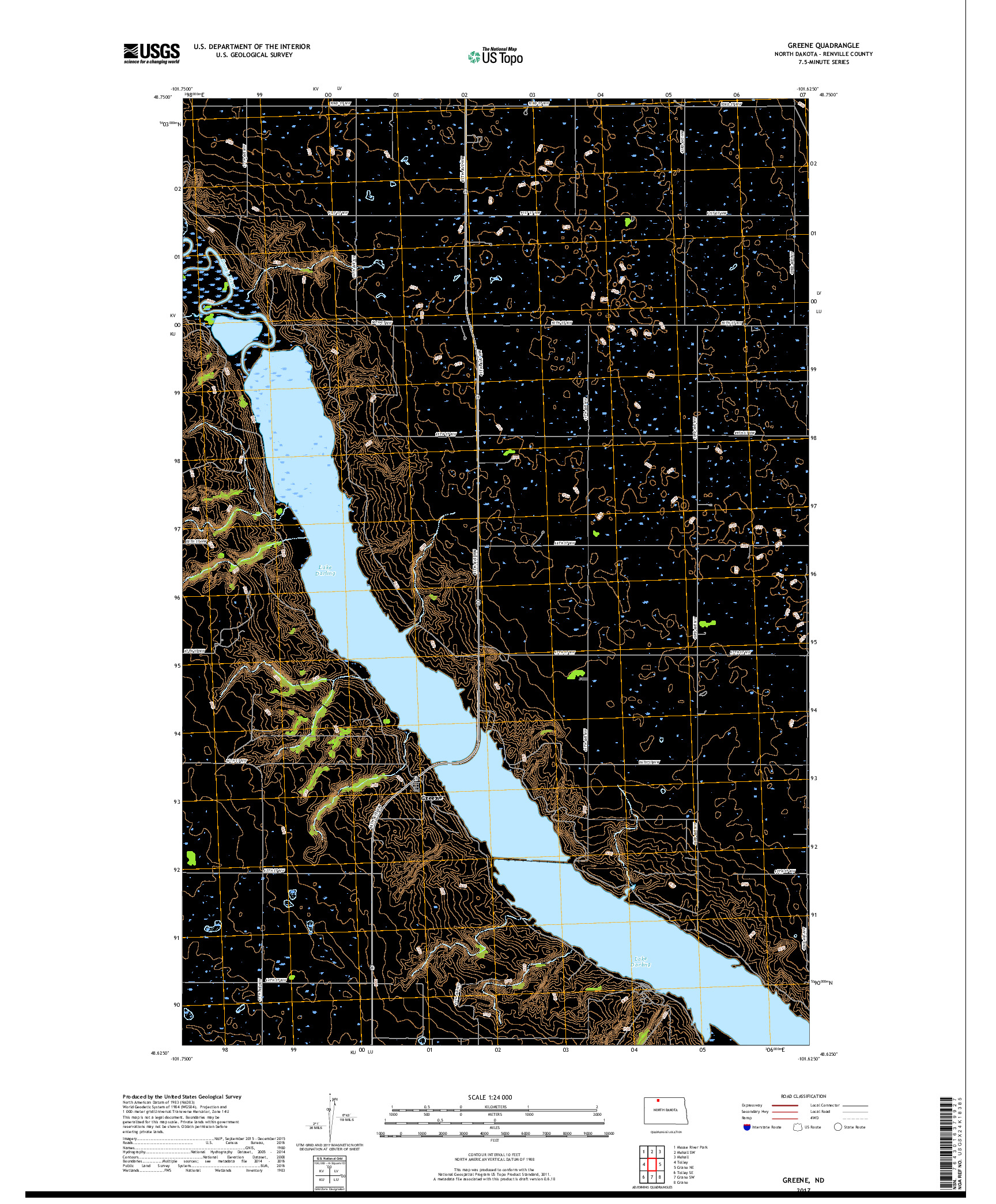 USGS US TOPO 7.5-MINUTE MAP FOR GREENE, ND 2017