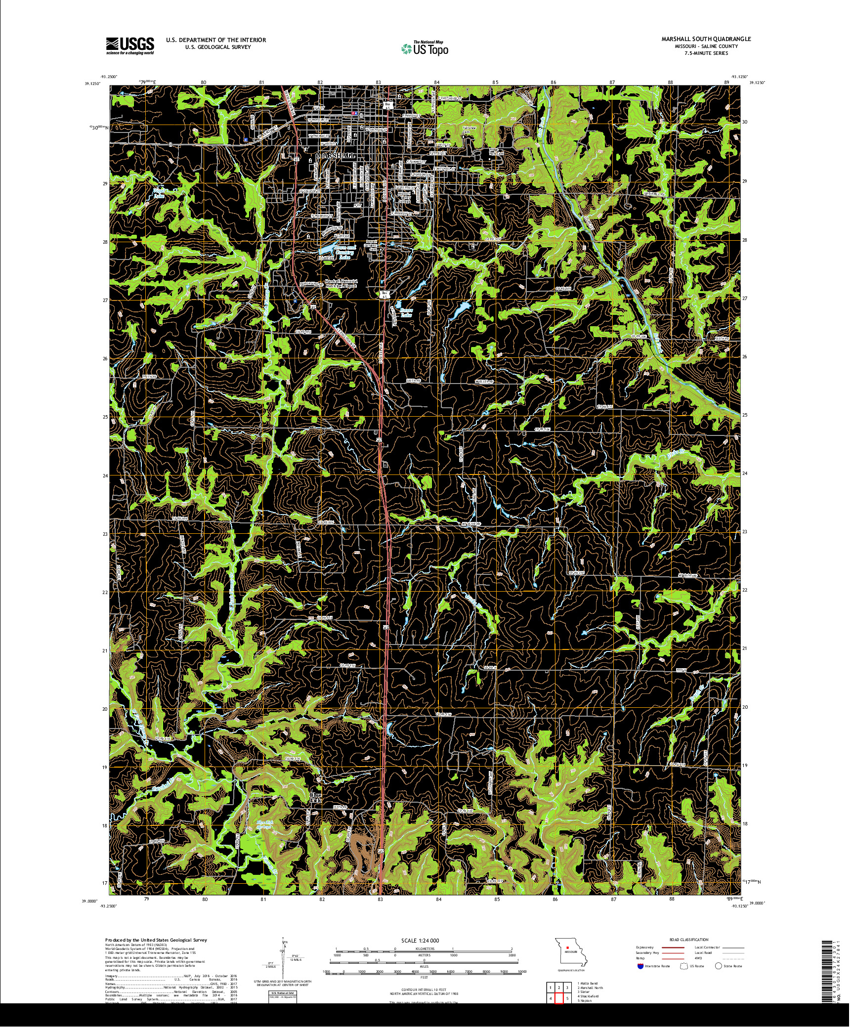 USGS US TOPO 7.5-MINUTE MAP FOR MARSHALL SOUTH, MO 2017