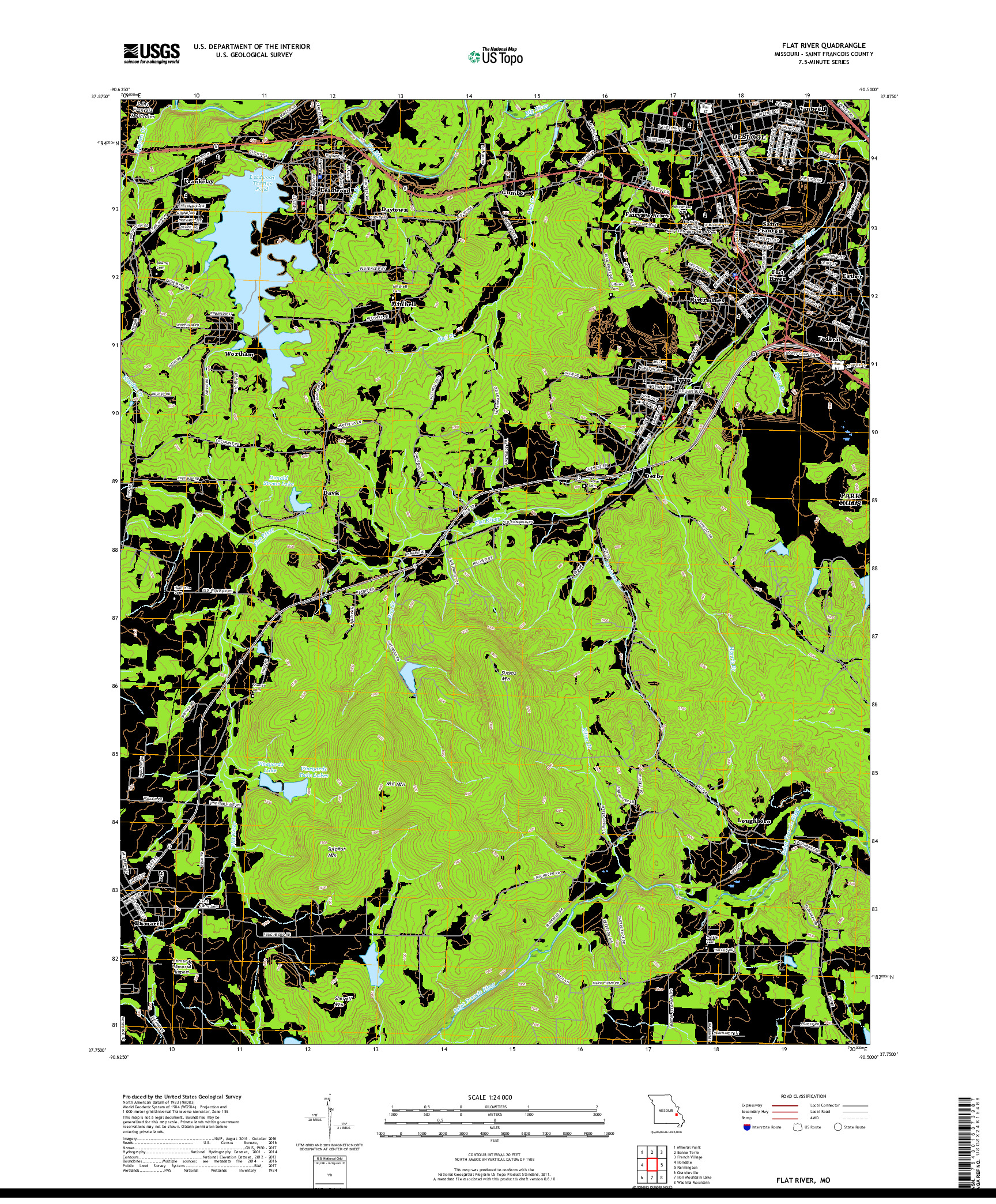 USGS US TOPO 7.5-MINUTE MAP FOR FLAT RIVER, MO 2017