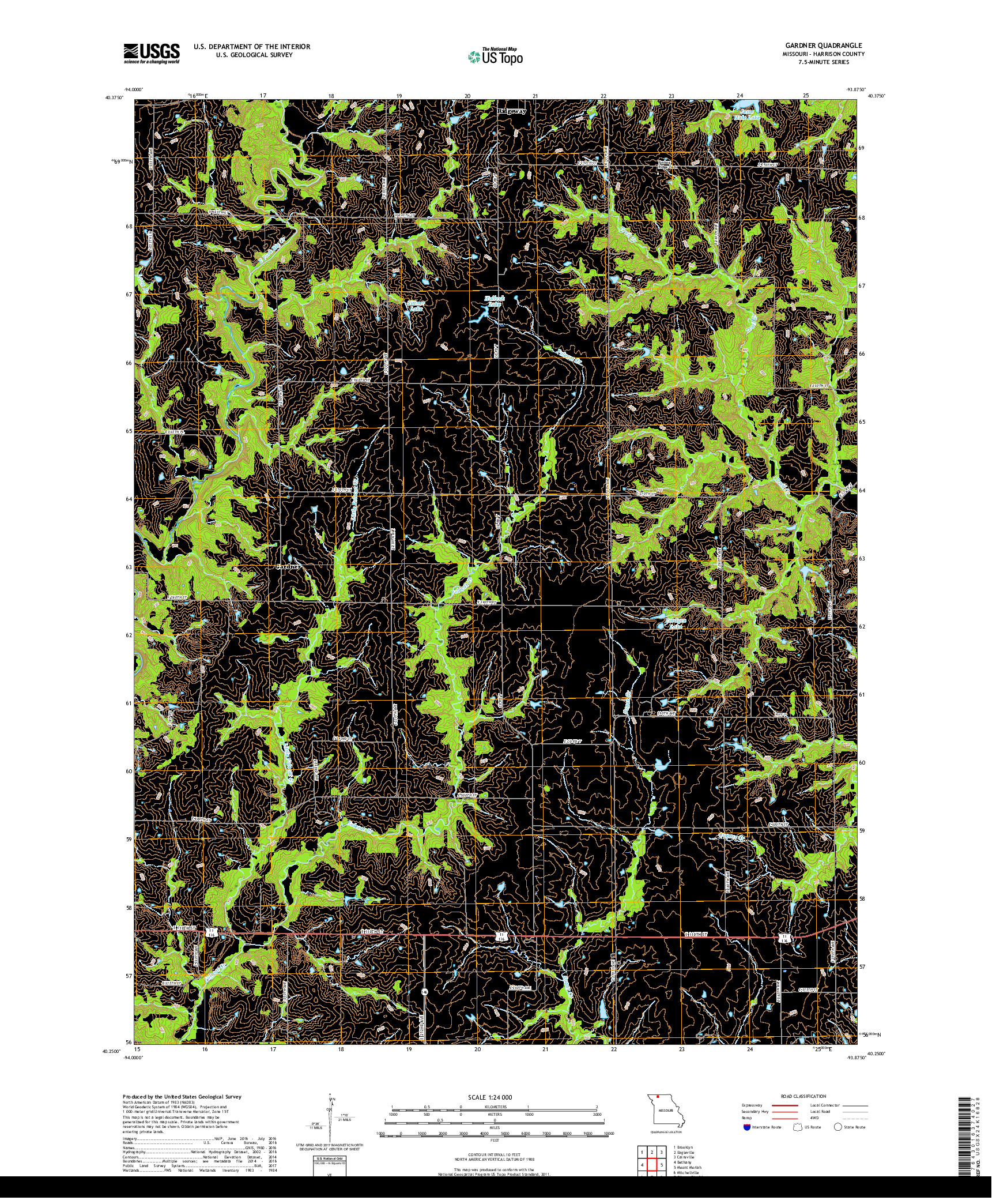 USGS US TOPO 7.5-MINUTE MAP FOR GARDNER, MO 2017