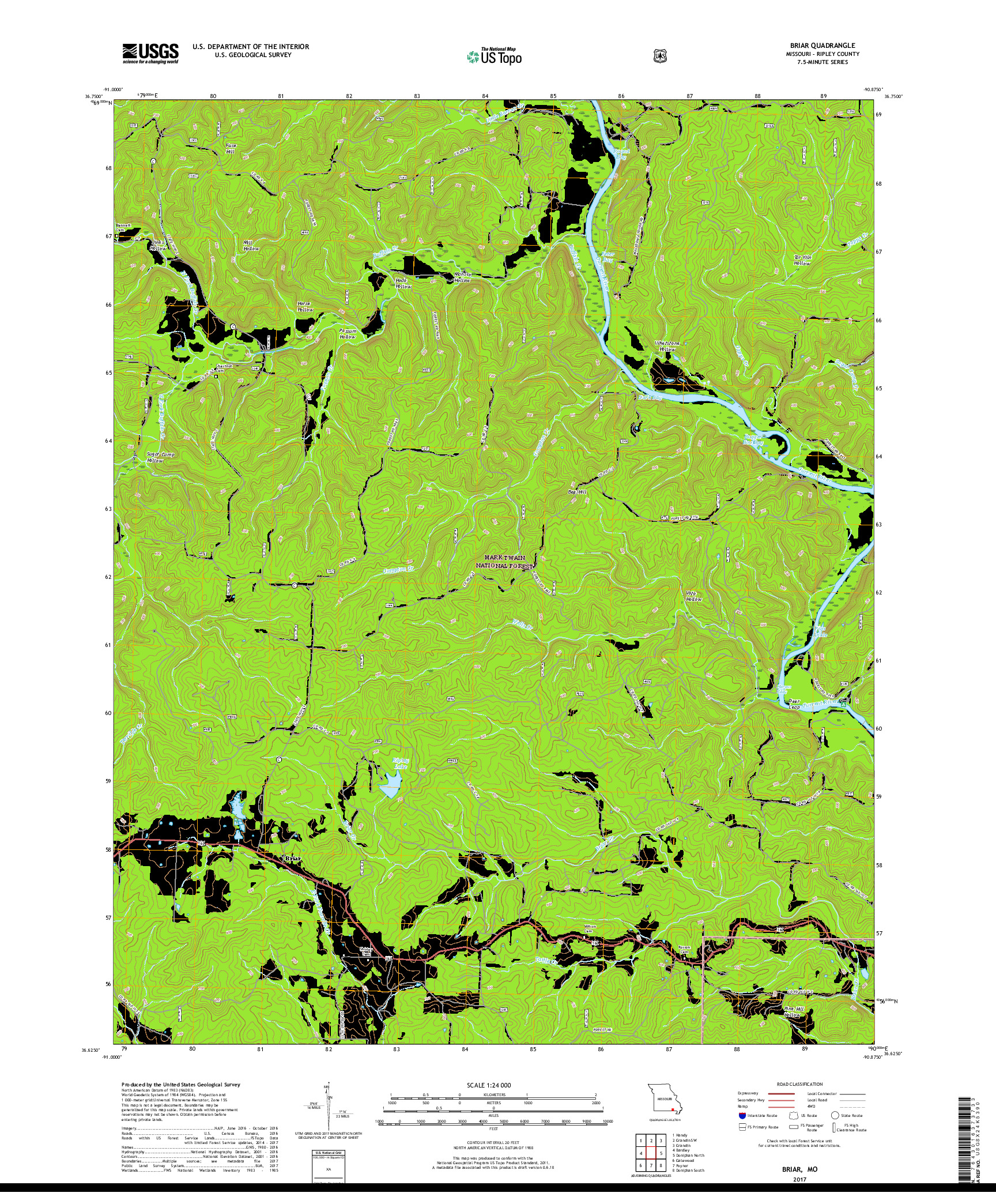 USGS US TOPO 7.5-MINUTE MAP FOR BRIAR, MO 2017