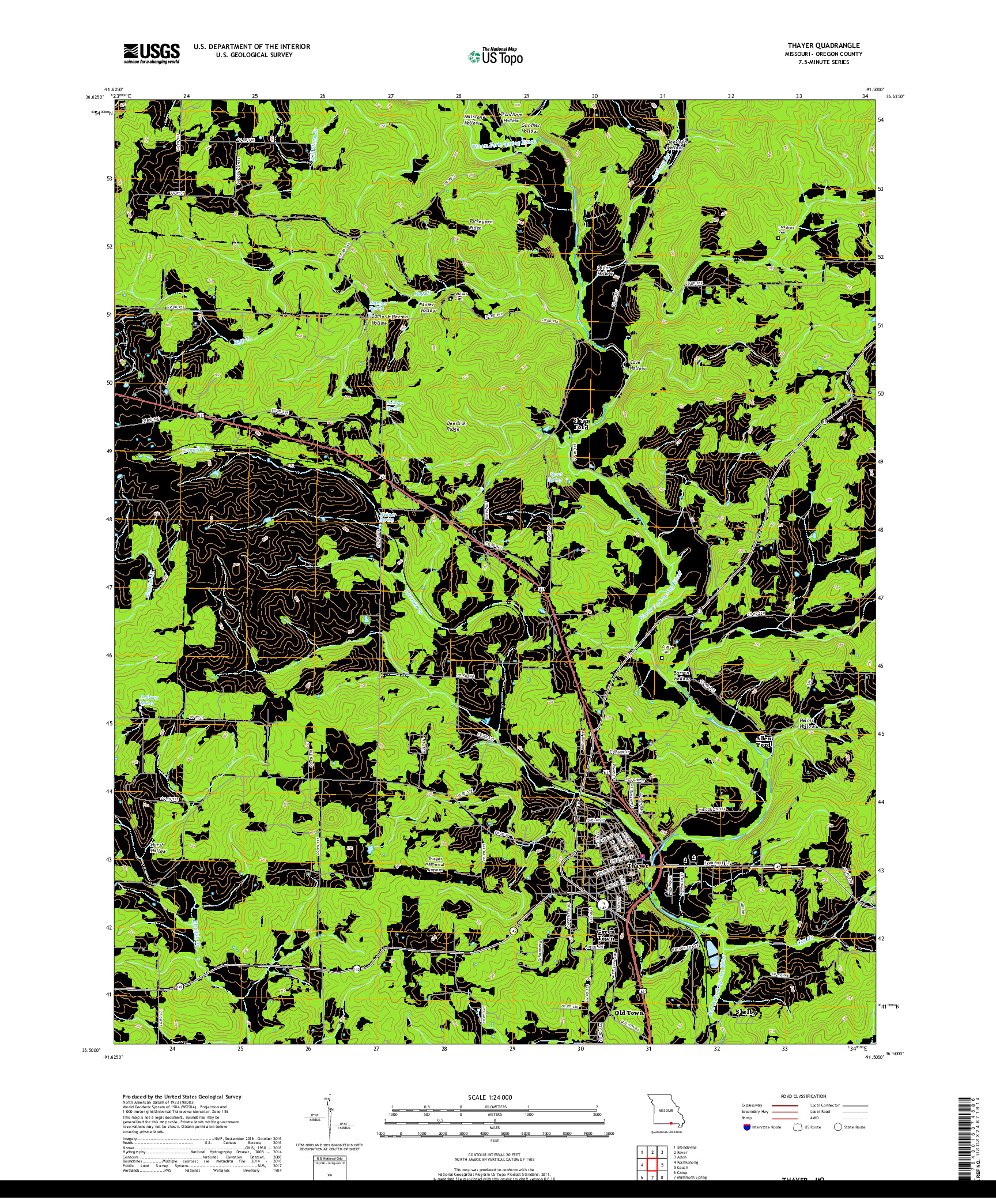 USGS US TOPO 7.5-MINUTE MAP FOR THAYER, MO 2017