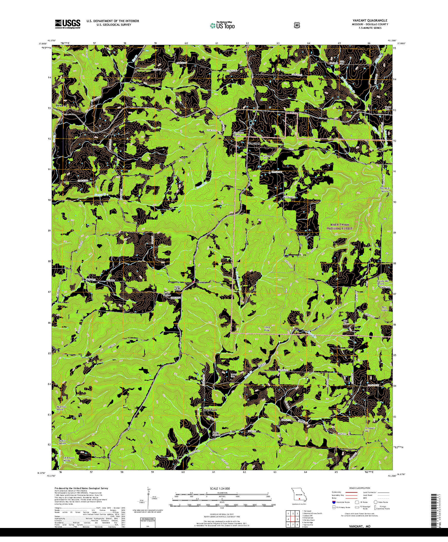 USGS US TOPO 7.5-MINUTE MAP FOR VANZANT, MO 2017