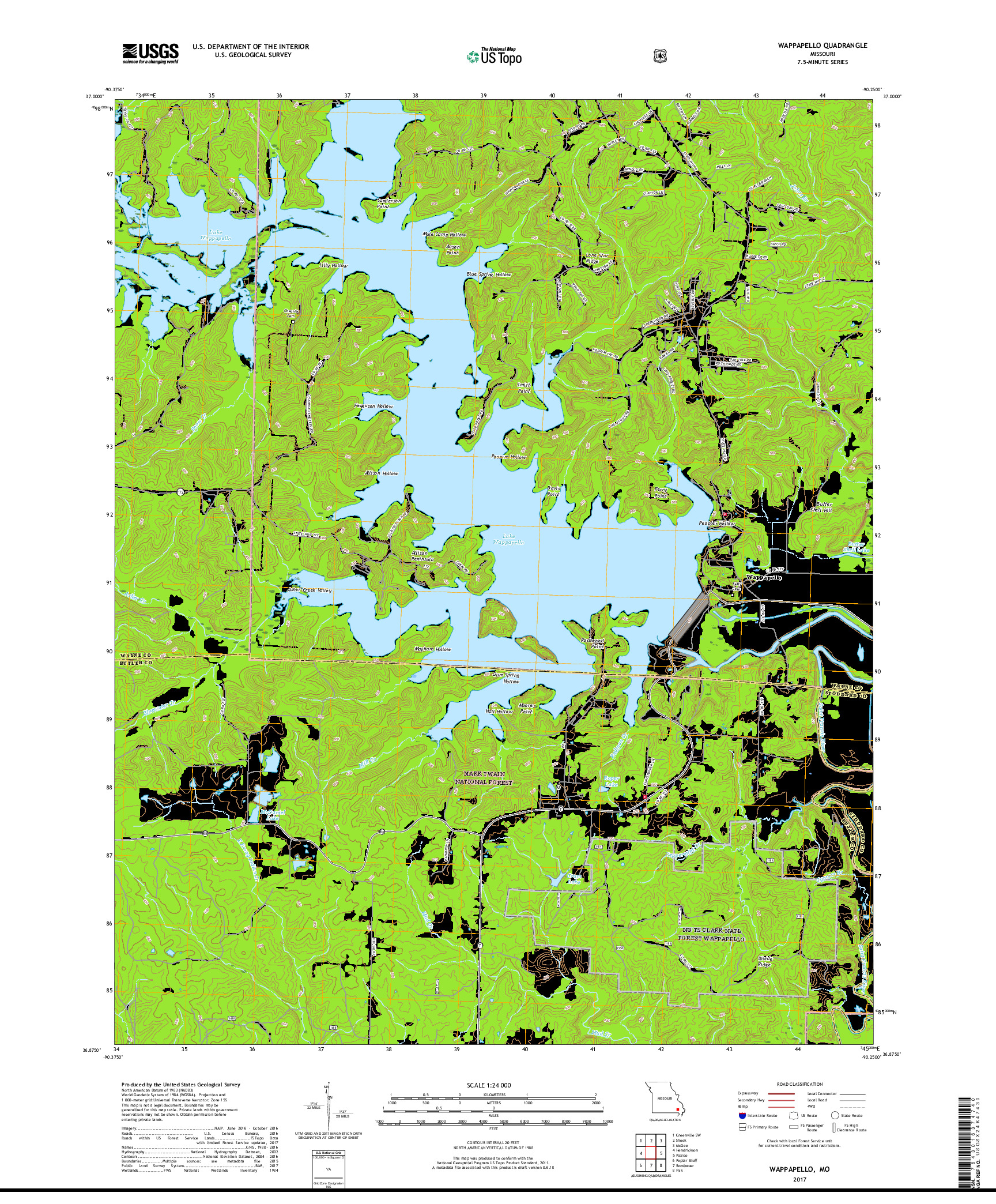 USGS US TOPO 7.5-MINUTE MAP FOR WAPPAPELLO, MO 2017