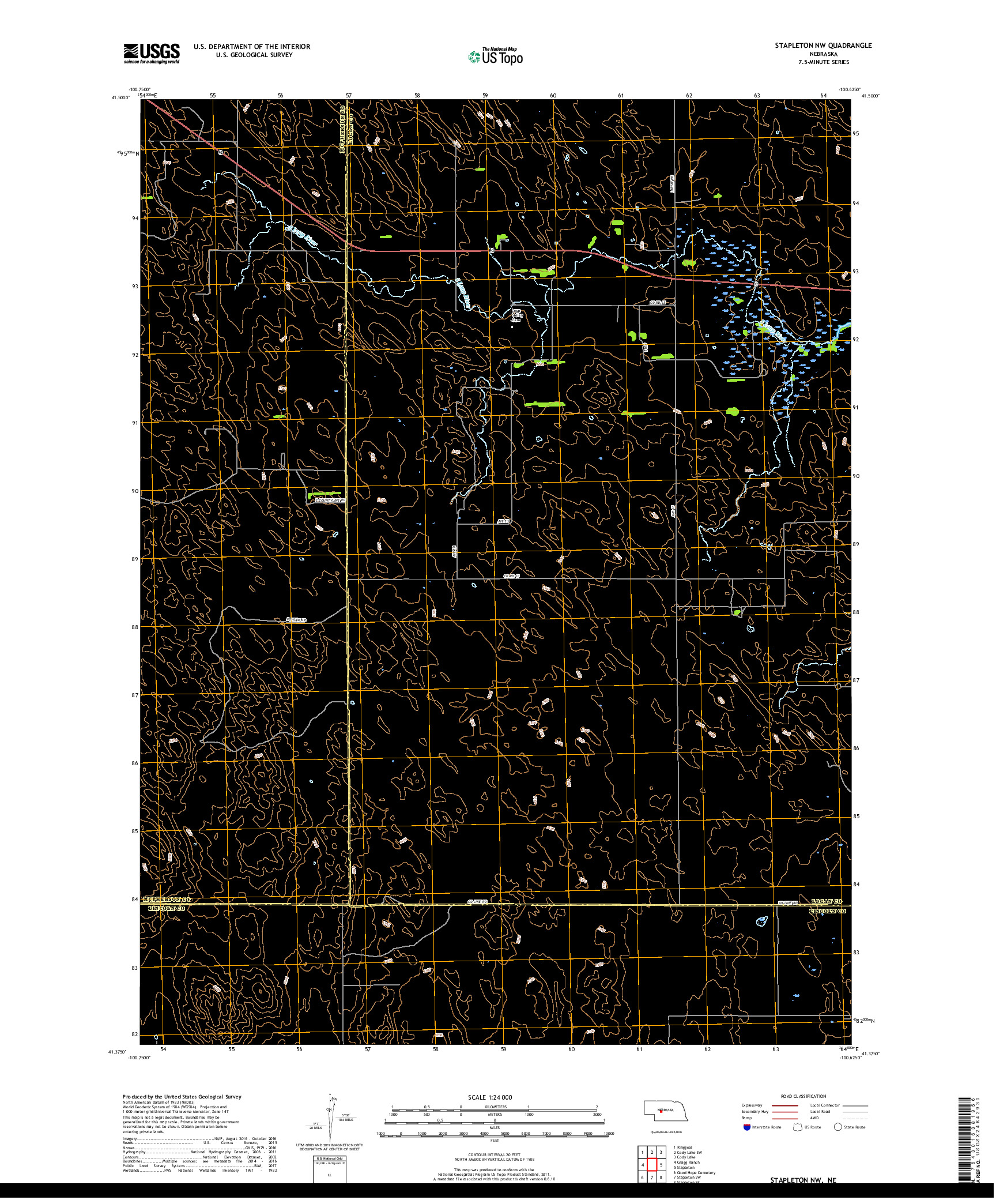 USGS US TOPO 7.5-MINUTE MAP FOR STAPLETON NW, NE 2017