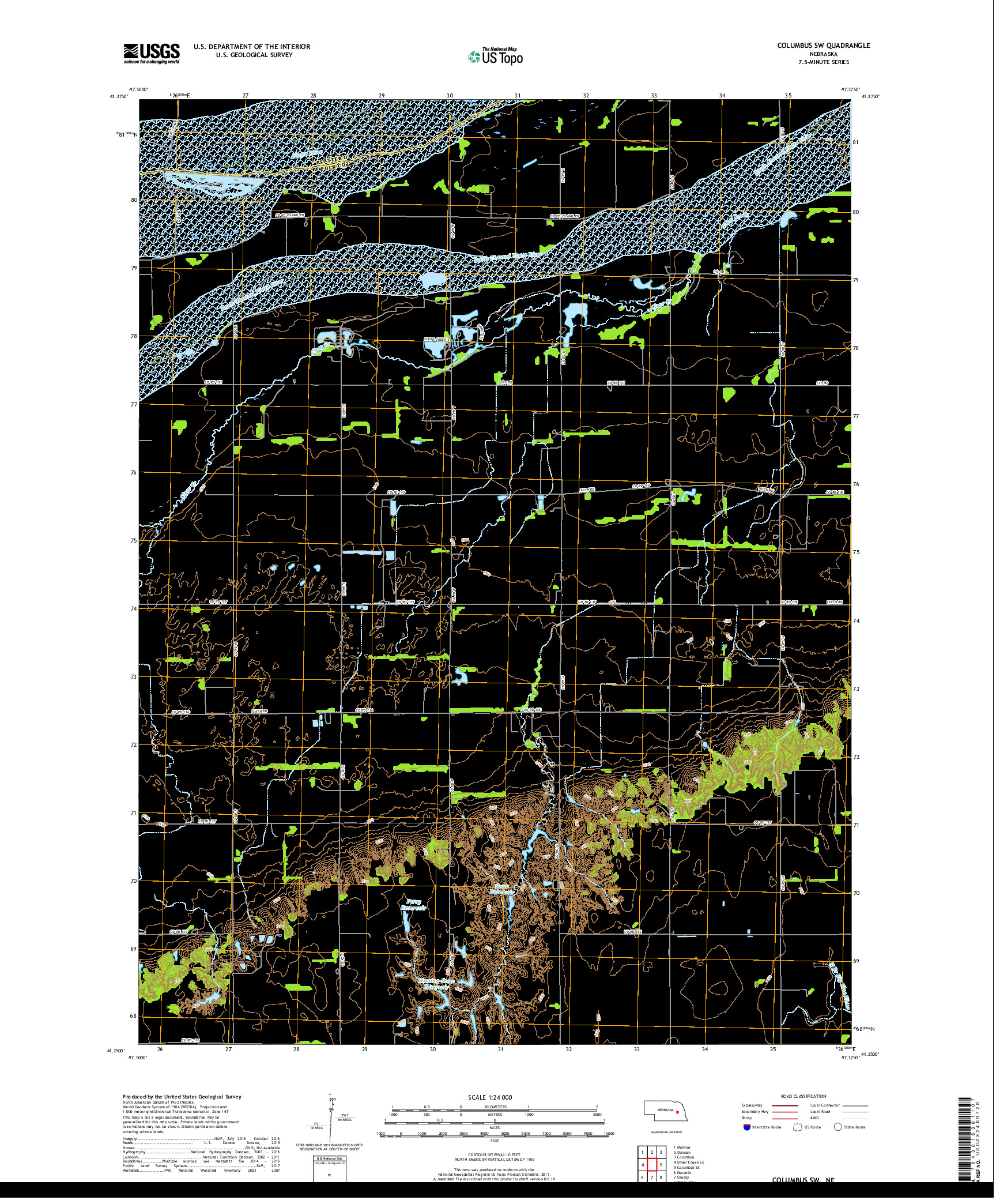 USGS US TOPO 7.5-MINUTE MAP FOR COLUMBUS SW, NE 2017