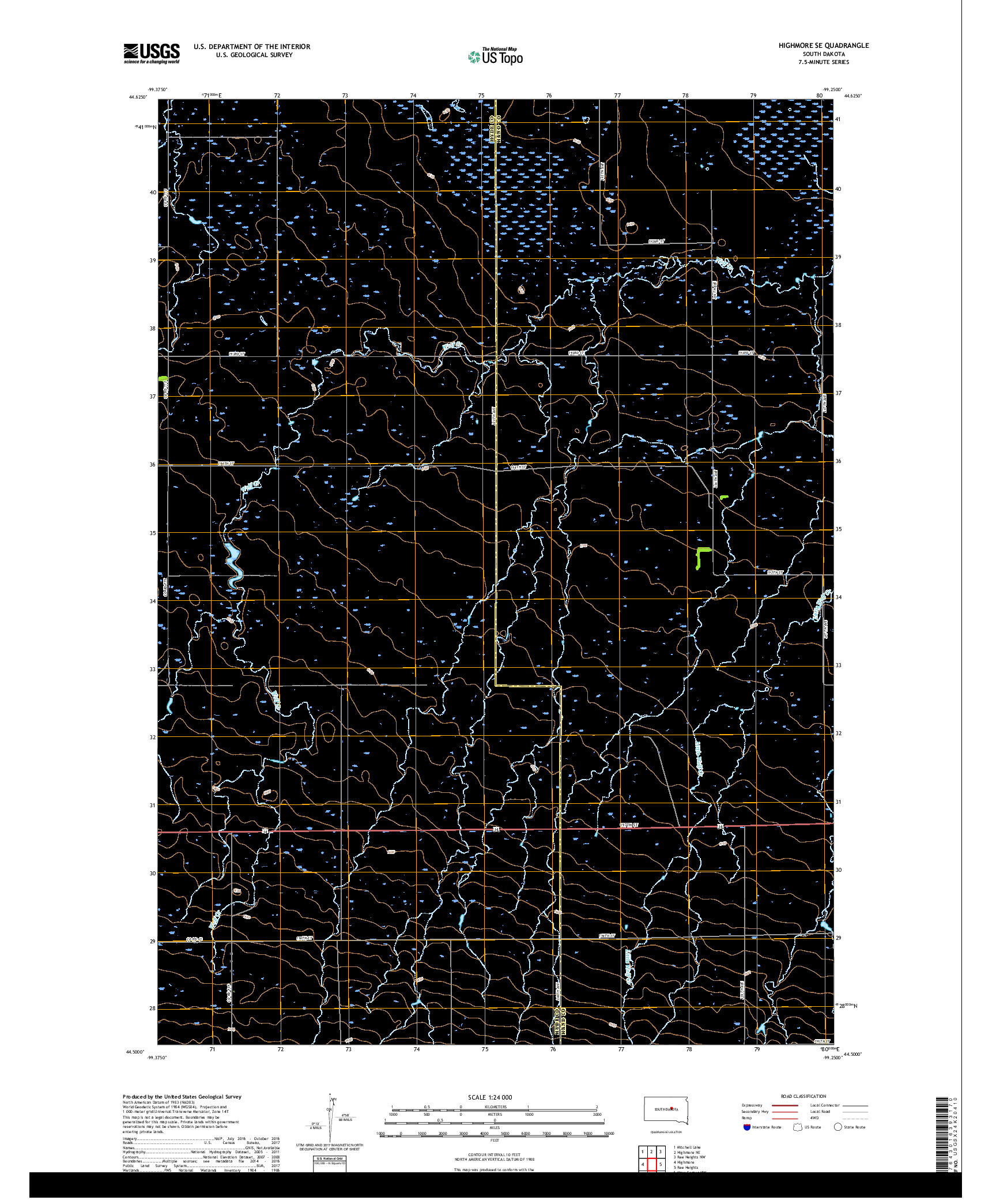 USGS US TOPO 7.5-MINUTE MAP FOR HIGHMORE SE, SD 2017