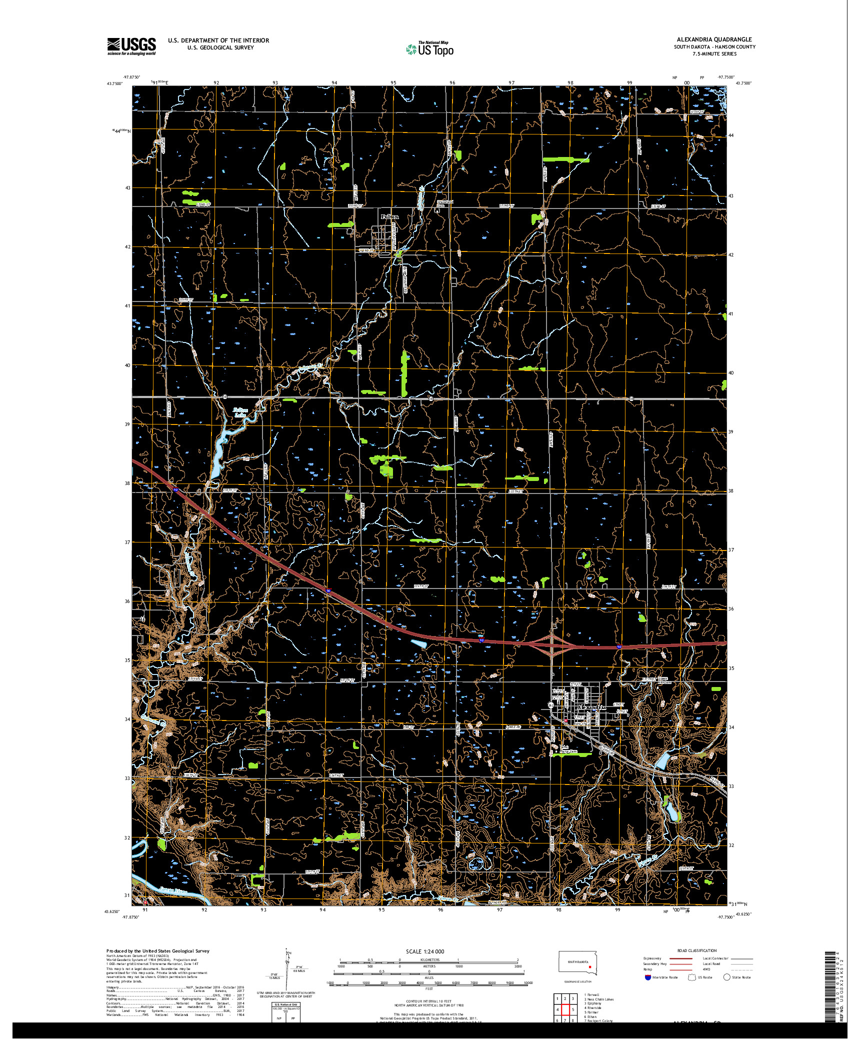 USGS US TOPO 7.5-MINUTE MAP FOR ALEXANDRIA, SD 2017