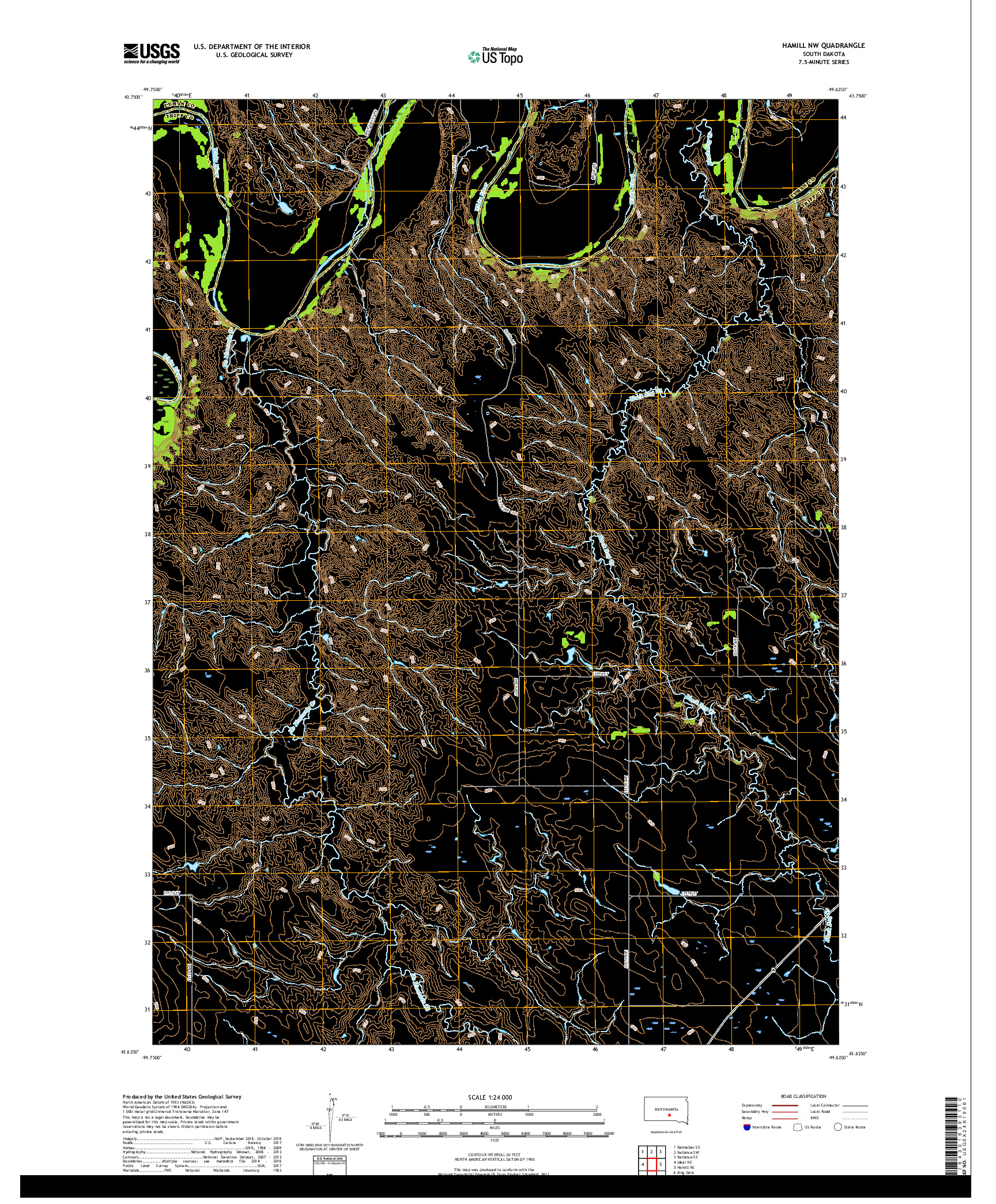 USGS US TOPO 7.5-MINUTE MAP FOR HAMILL NW, SD 2017