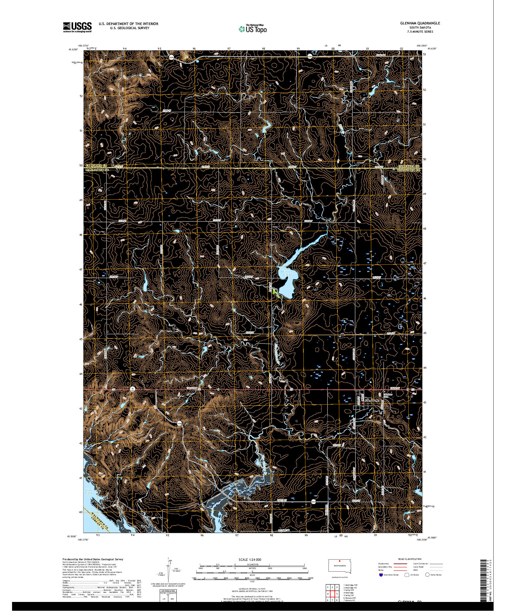 USGS US TOPO 7.5-MINUTE MAP FOR GLENHAM, SD 2017