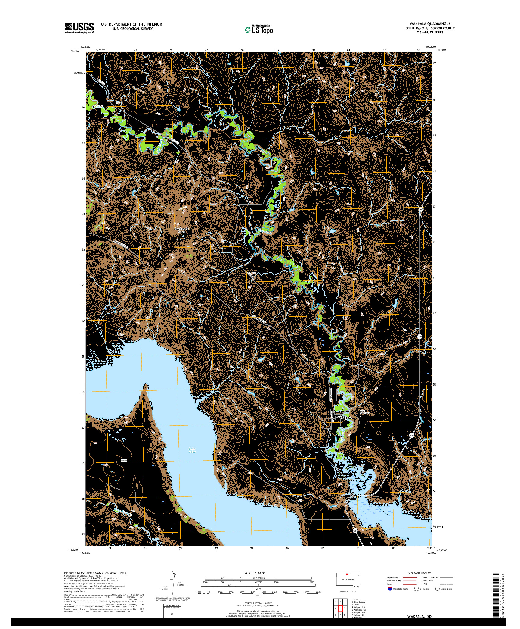 USGS US TOPO 7.5-MINUTE MAP FOR WAKPALA, SD 2017