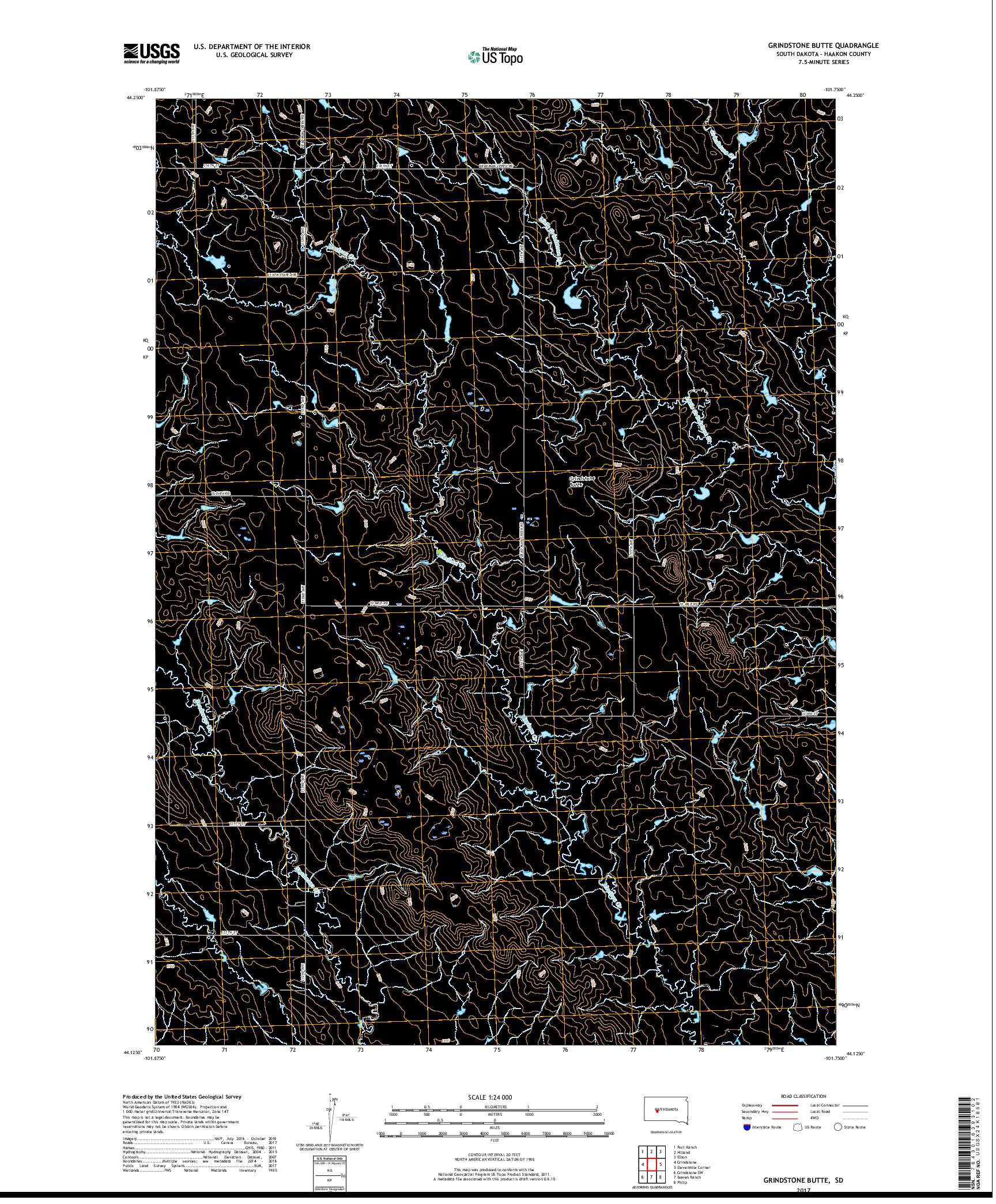 USGS US TOPO 7.5-MINUTE MAP FOR GRINDSTONE BUTTE, SD 2017