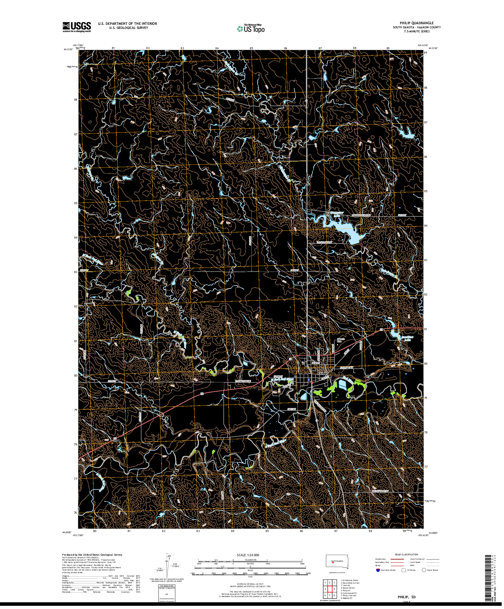 USGS US TOPO 7.5-MINUTE MAP FOR PHILIP, SD 2017