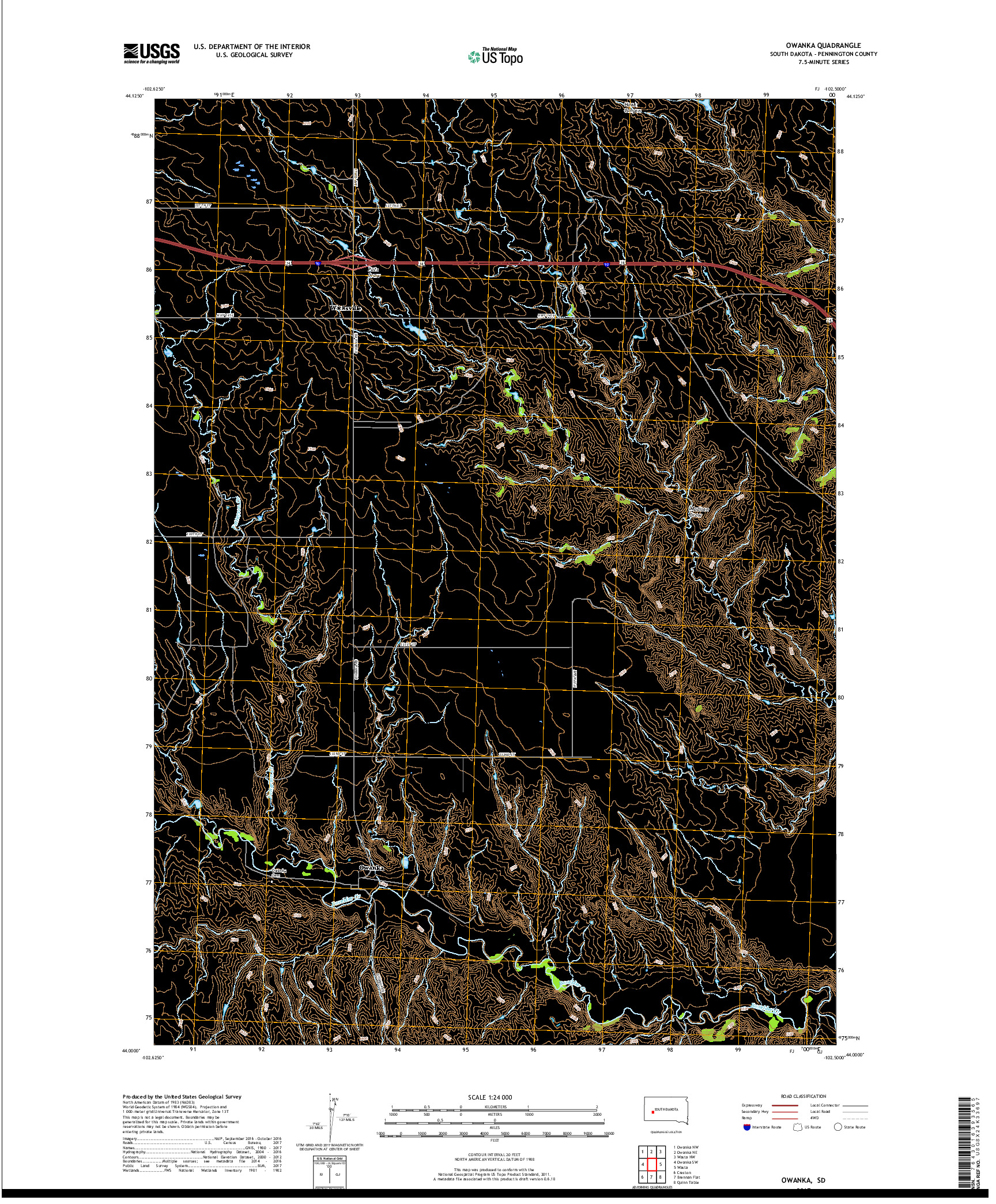 USGS US TOPO 7.5-MINUTE MAP FOR OWANKA, SD 2017