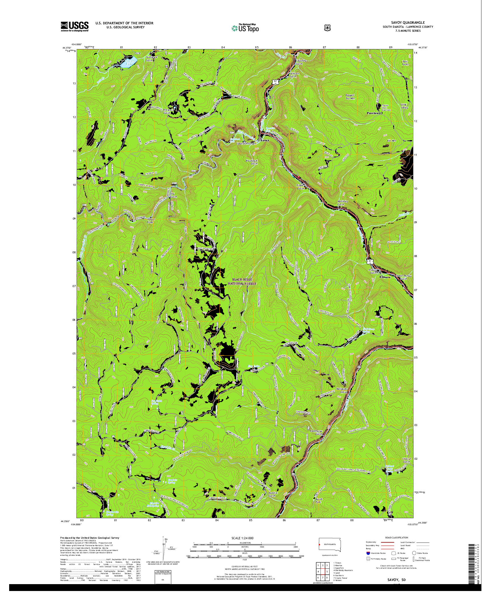 USGS US TOPO 7.5-MINUTE MAP FOR SAVOY, SD 2017