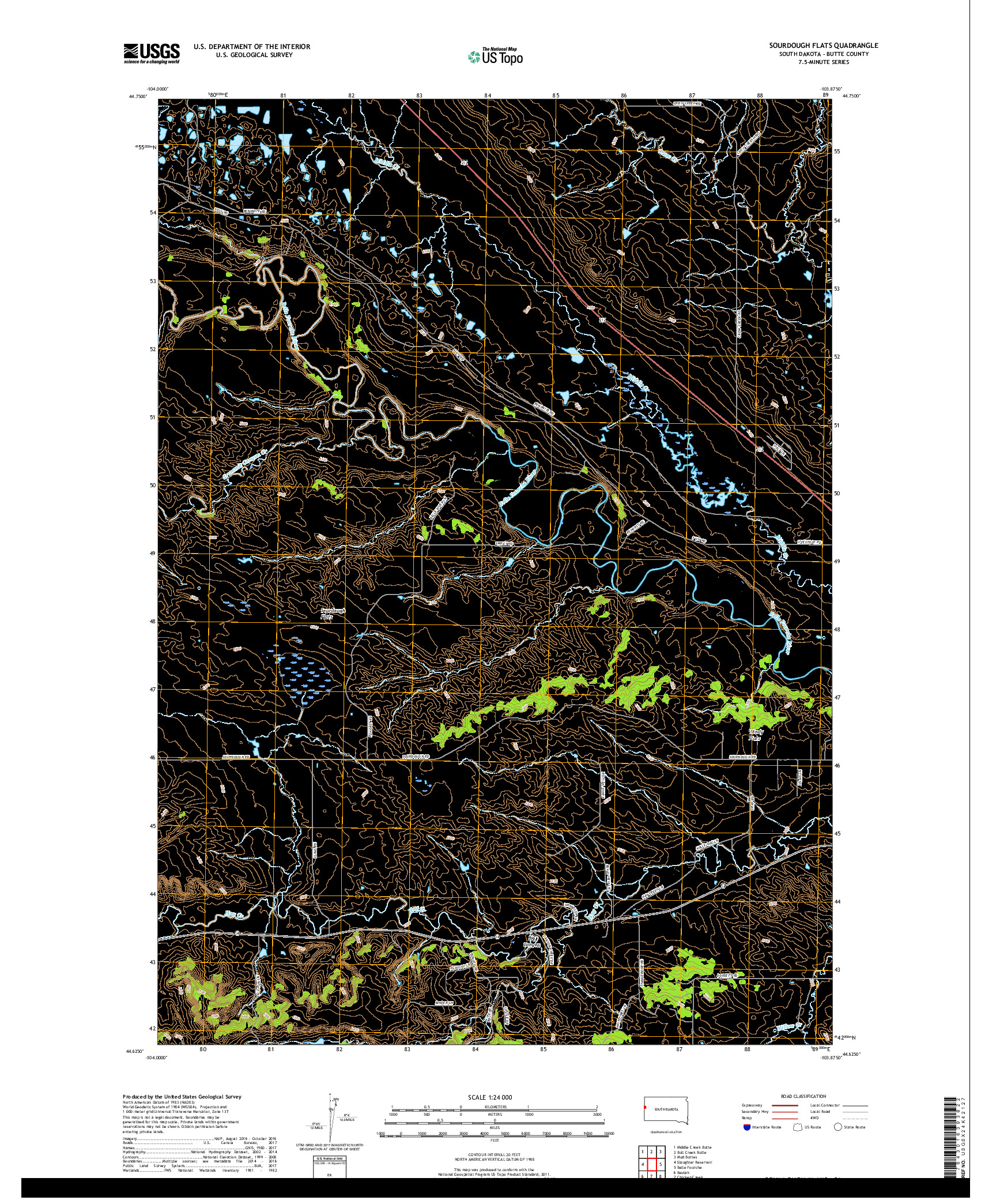 USGS US TOPO 7.5-MINUTE MAP FOR SOURDOUGH FLATS, SD 2017