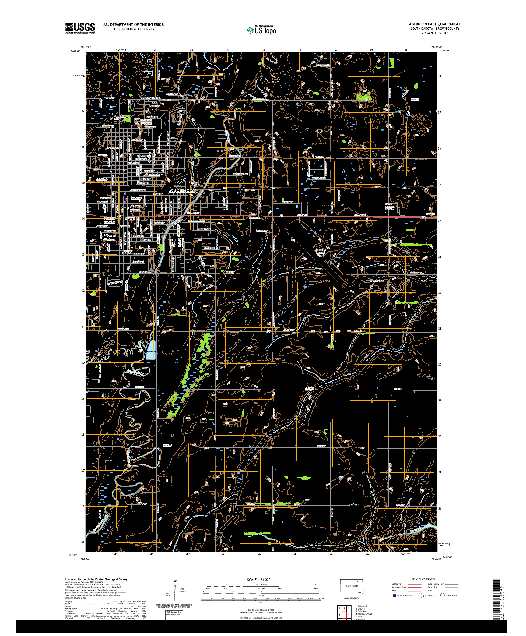 USGS US TOPO 7.5-MINUTE MAP FOR ABERDEEN EAST, SD 2017