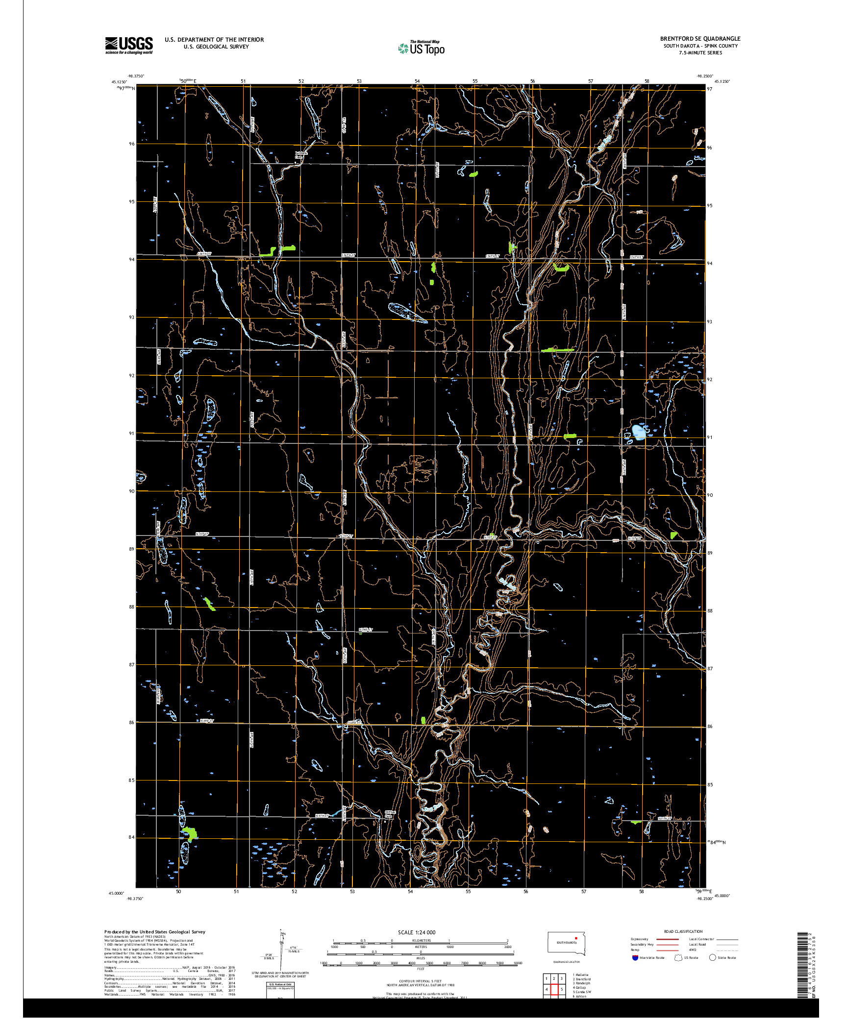 USGS US TOPO 7.5-MINUTE MAP FOR BRENTFORD SE, SD 2017