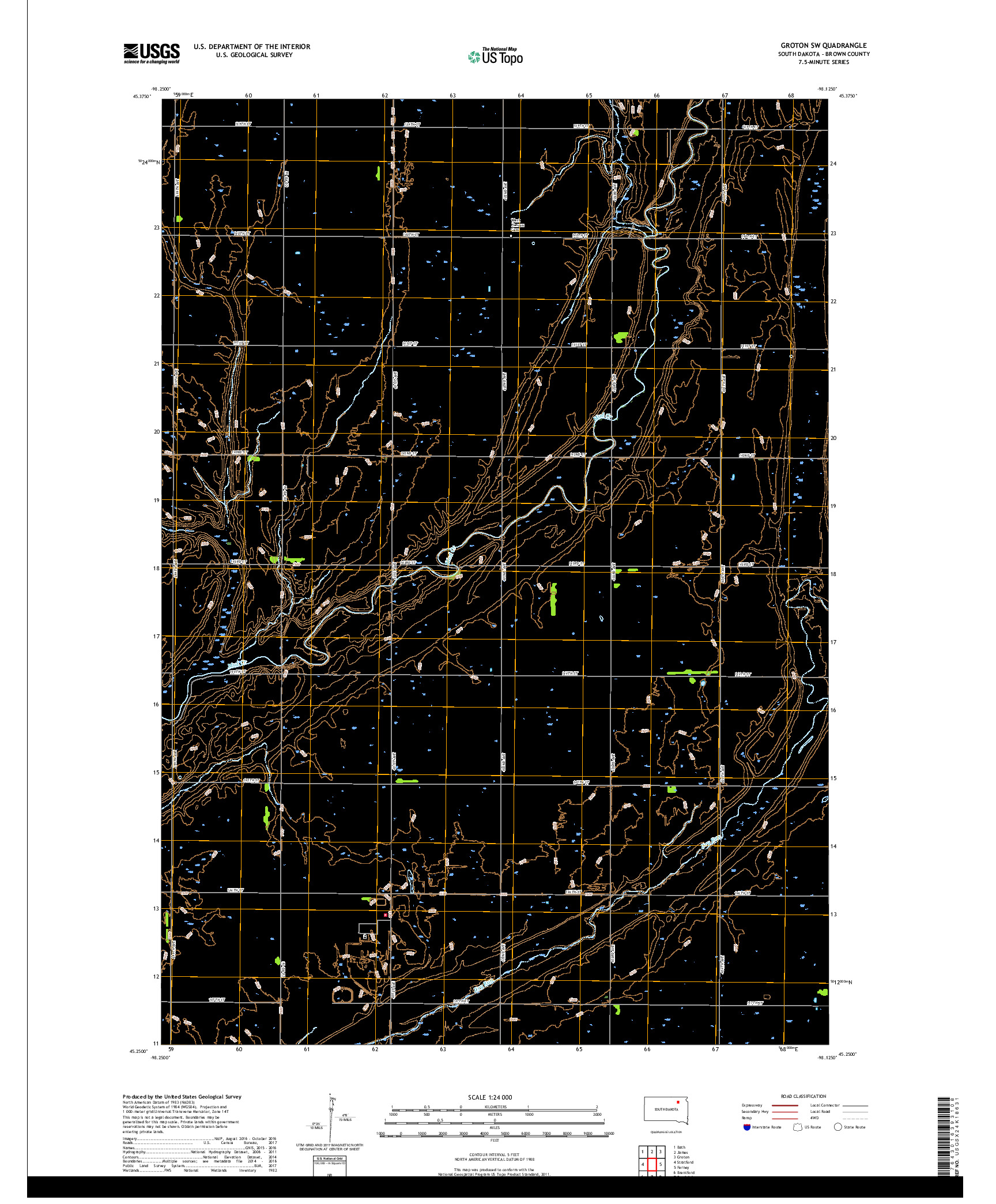 USGS US TOPO 7.5-MINUTE MAP FOR GROTON SW, SD 2017