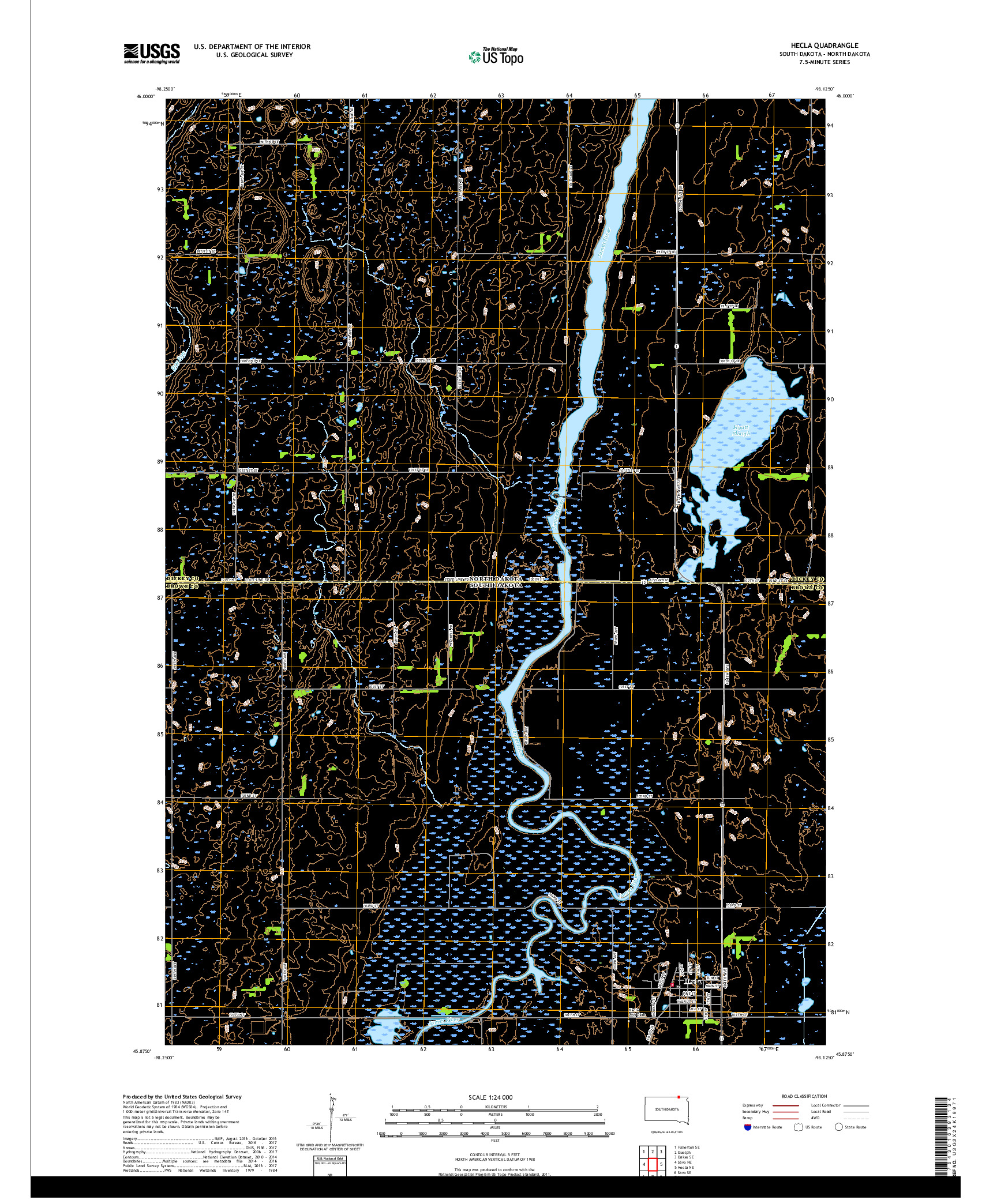 USGS US TOPO 7.5-MINUTE MAP FOR HECLA, SD,ND 2017