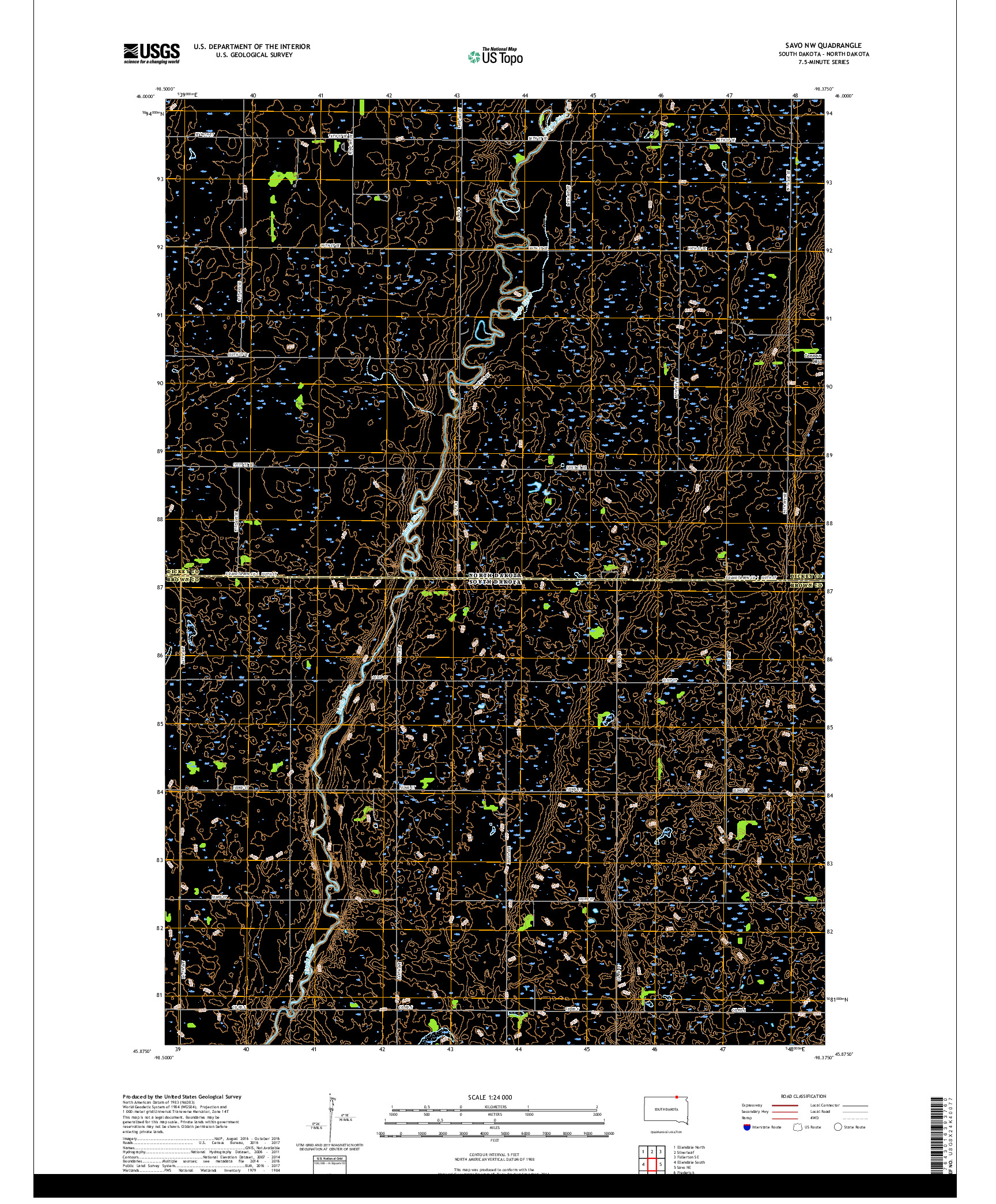 USGS US TOPO 7.5-MINUTE MAP FOR SAVO NW, SD,ND 2017