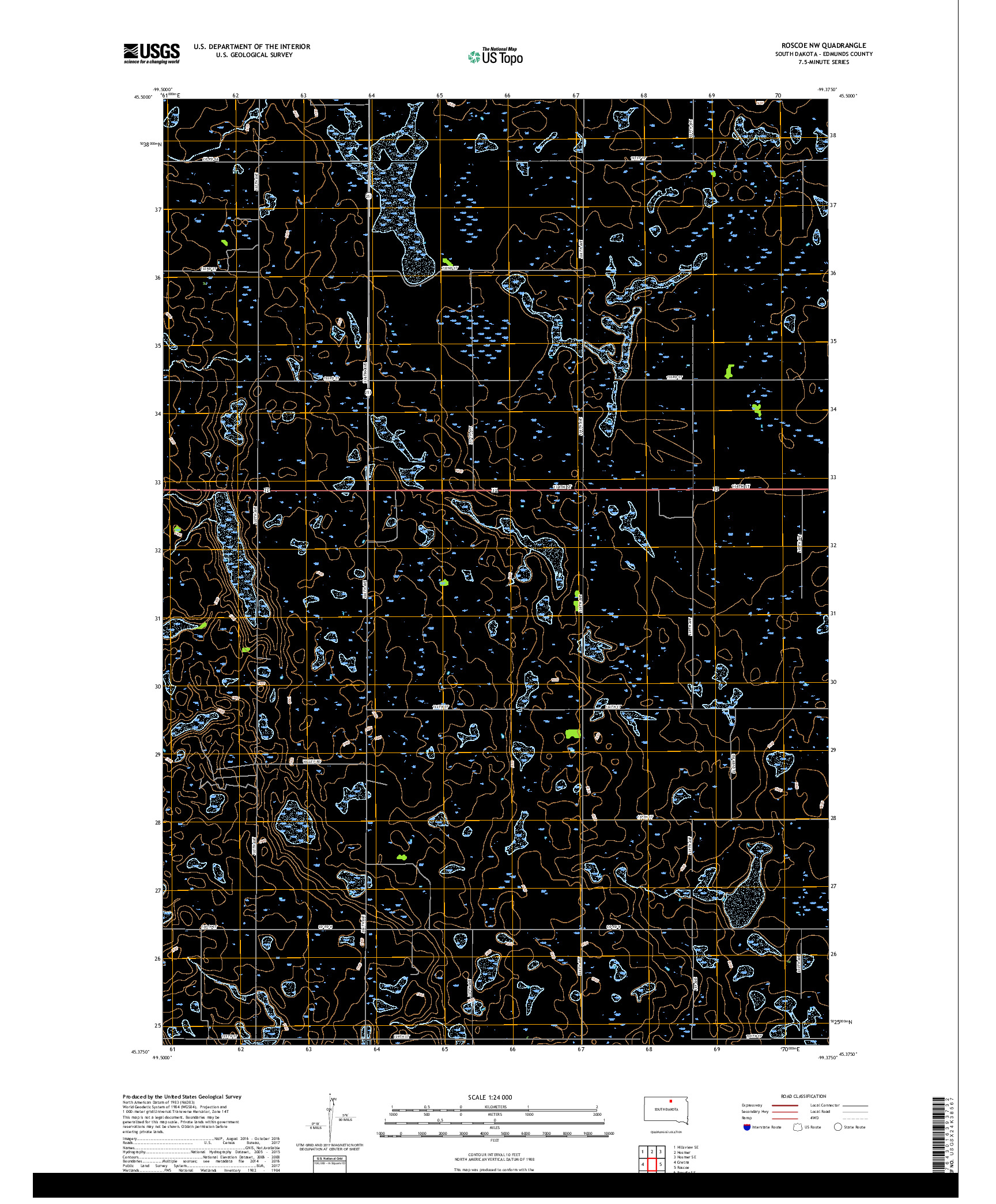 USGS US TOPO 7.5-MINUTE MAP FOR ROSCOE NW, SD 2017