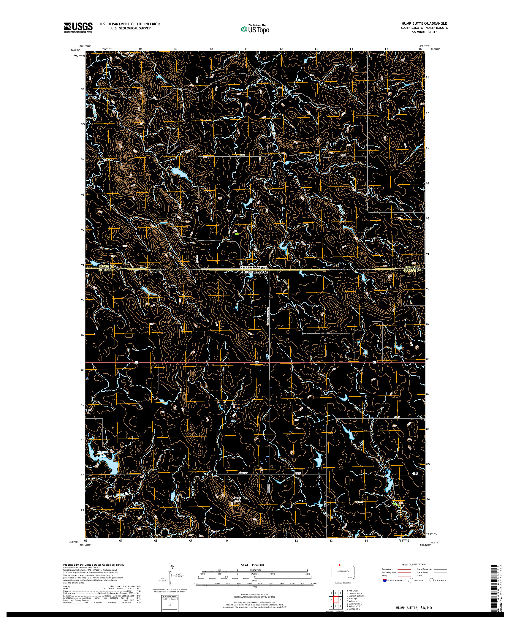 USGS US TOPO 7.5-MINUTE MAP FOR HUMP BUTTE, SD,ND 2017