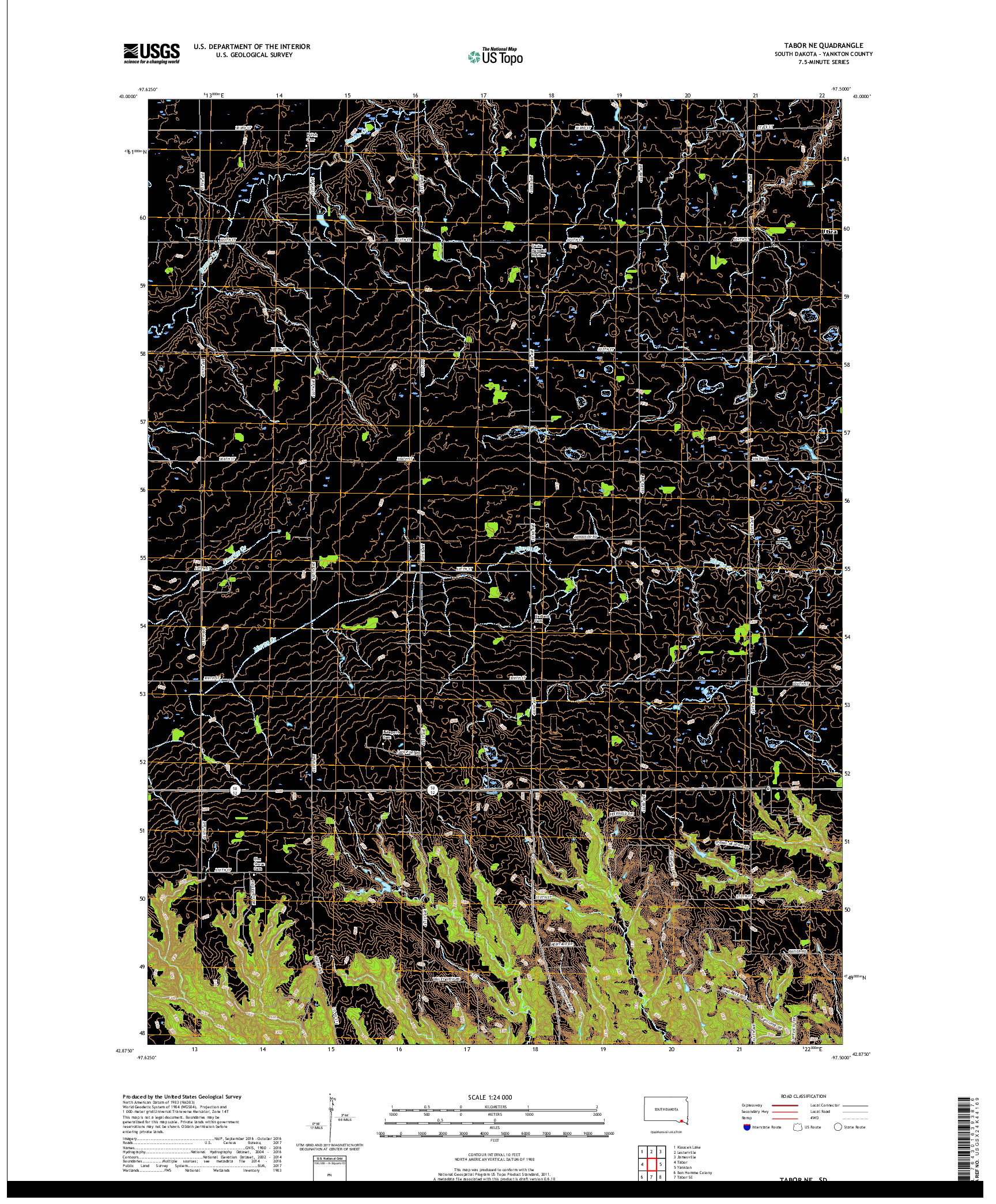 USGS US TOPO 7.5-MINUTE MAP FOR TABOR NE, SD 2017