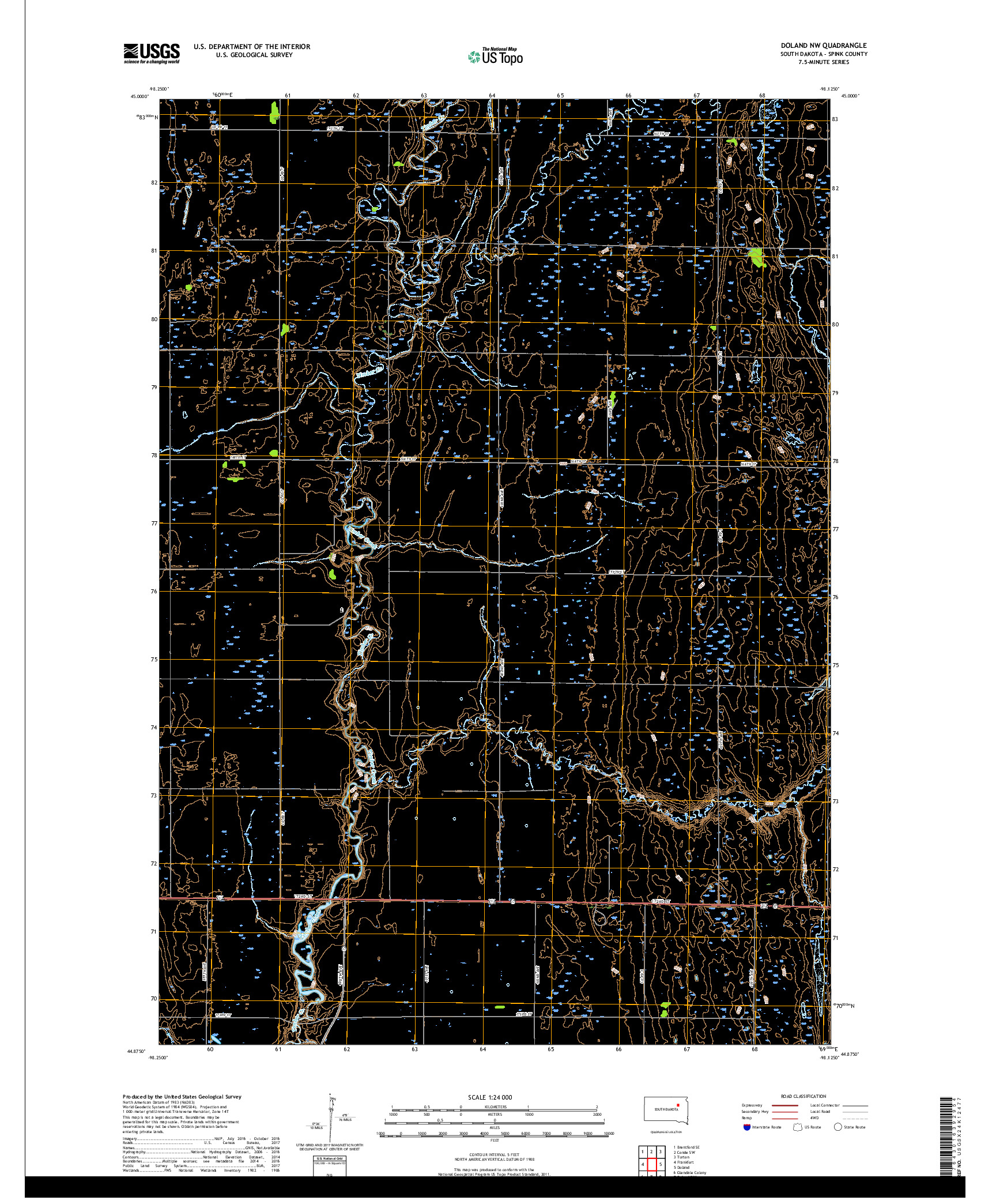 USGS US TOPO 7.5-MINUTE MAP FOR DOLAND NW, SD 2017