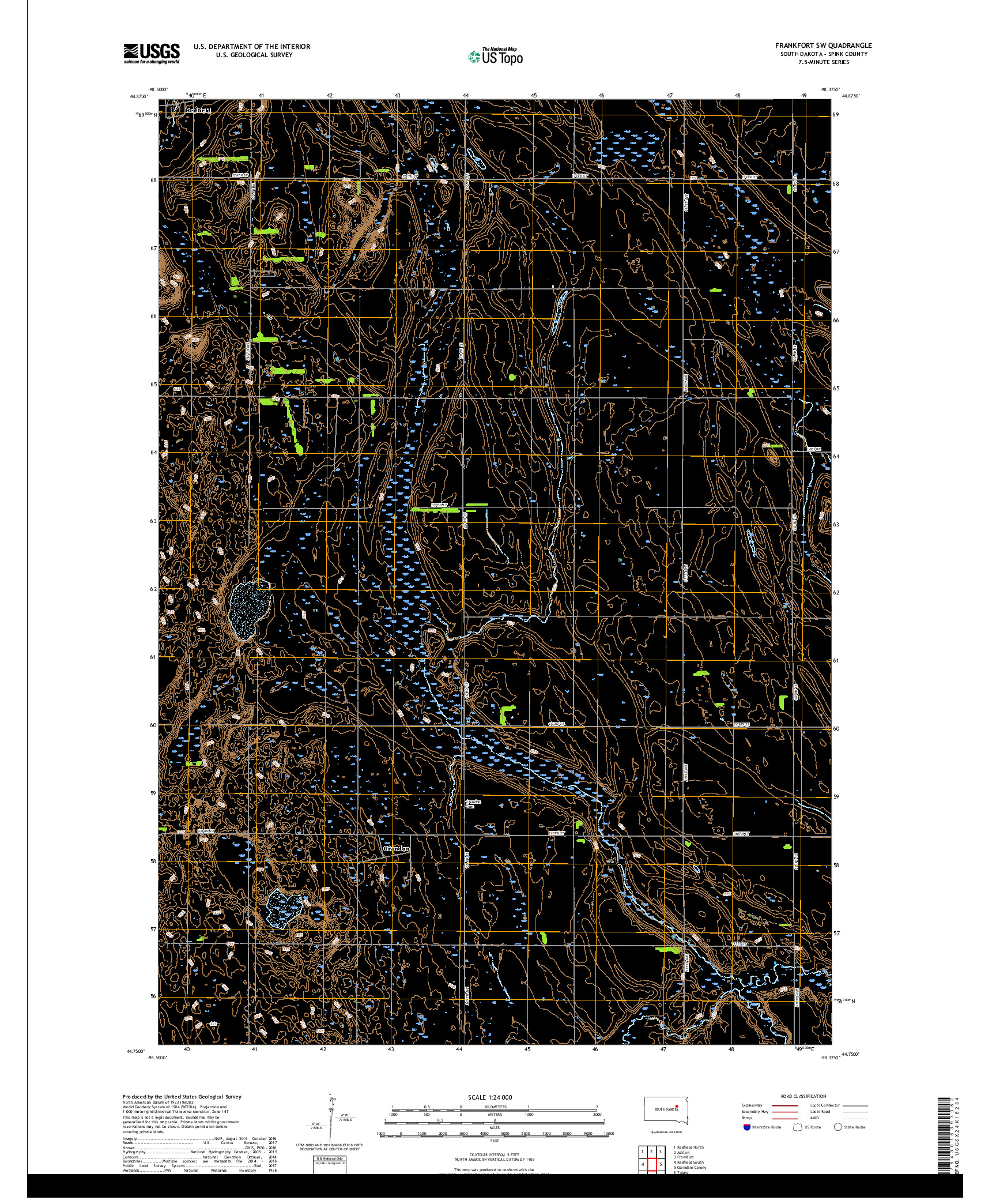 USGS US TOPO 7.5-MINUTE MAP FOR FRANKFORT SW, SD 2017