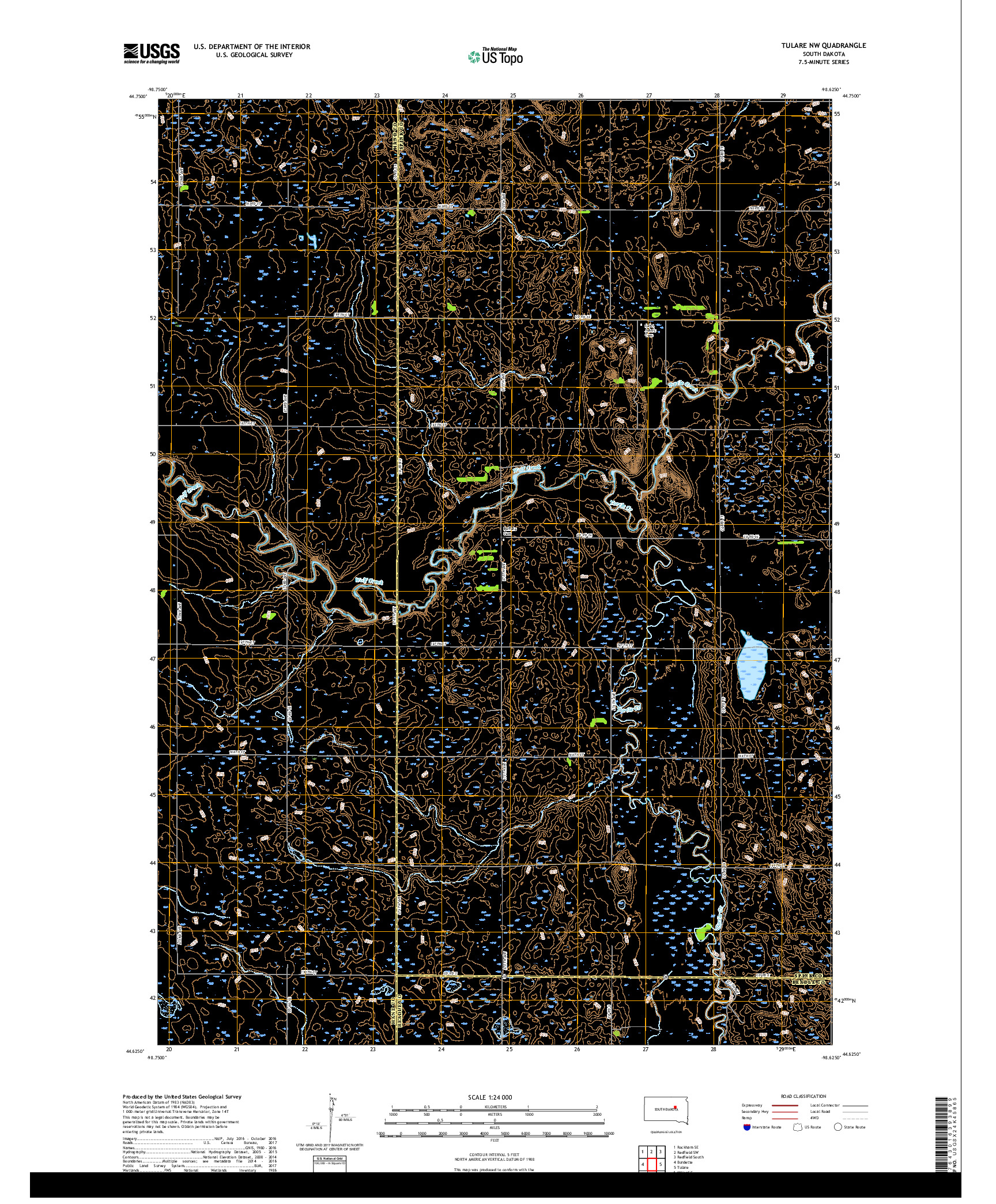 USGS US TOPO 7.5-MINUTE MAP FOR TULARE NW, SD 2017