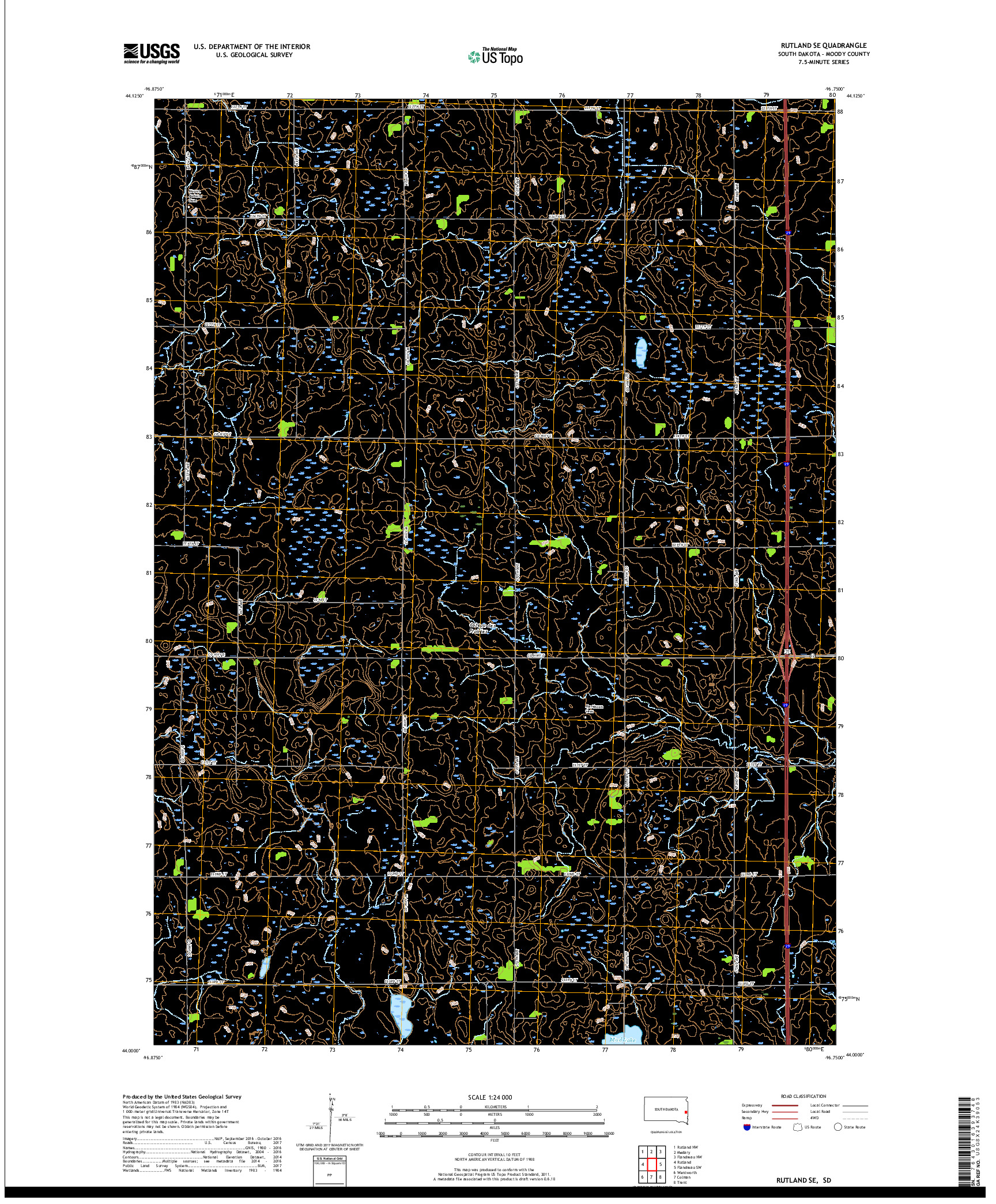 USGS US TOPO 7.5-MINUTE MAP FOR RUTLAND SE, SD 2017