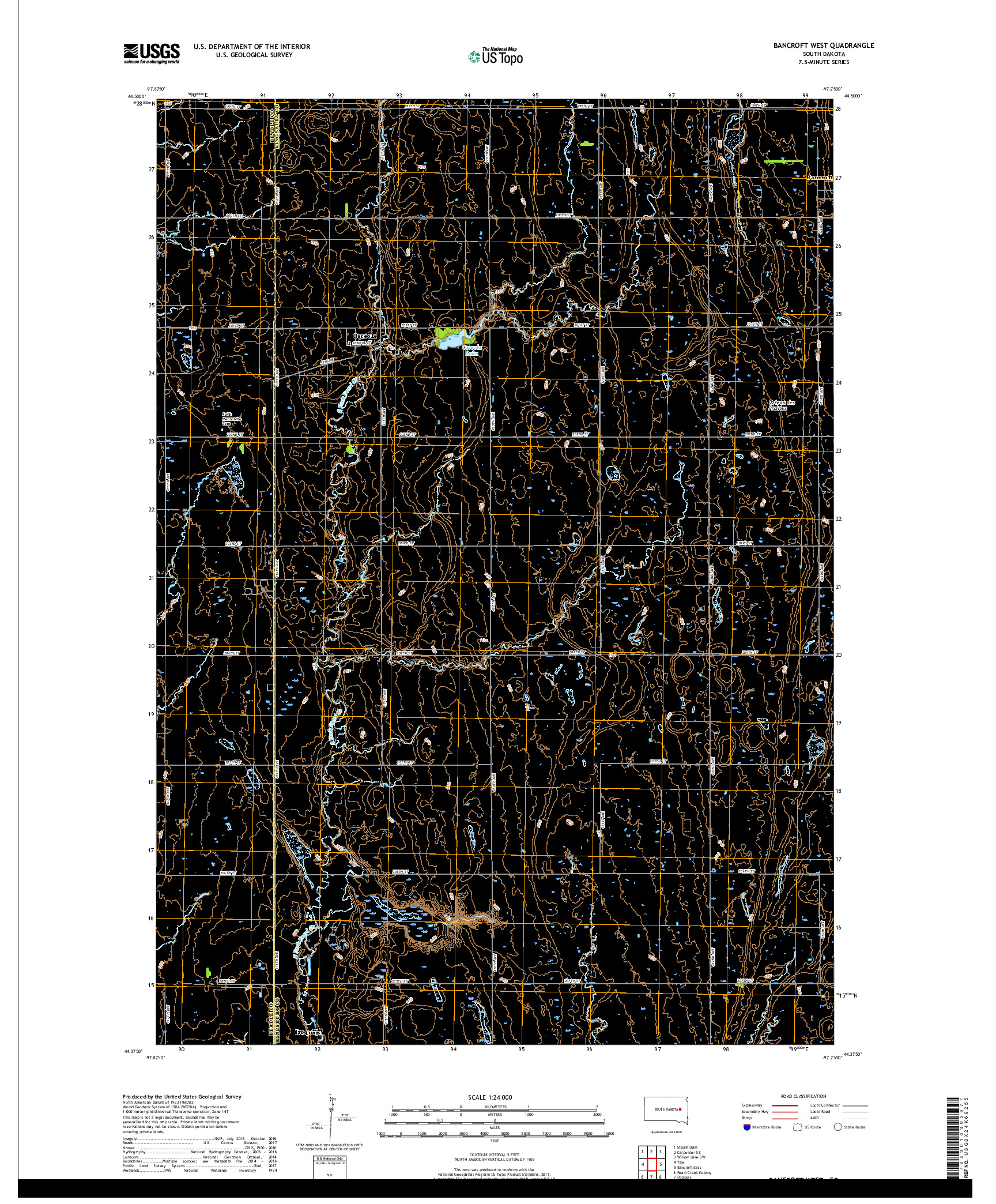 USGS US TOPO 7.5-MINUTE MAP FOR BANCROFT WEST, SD 2017