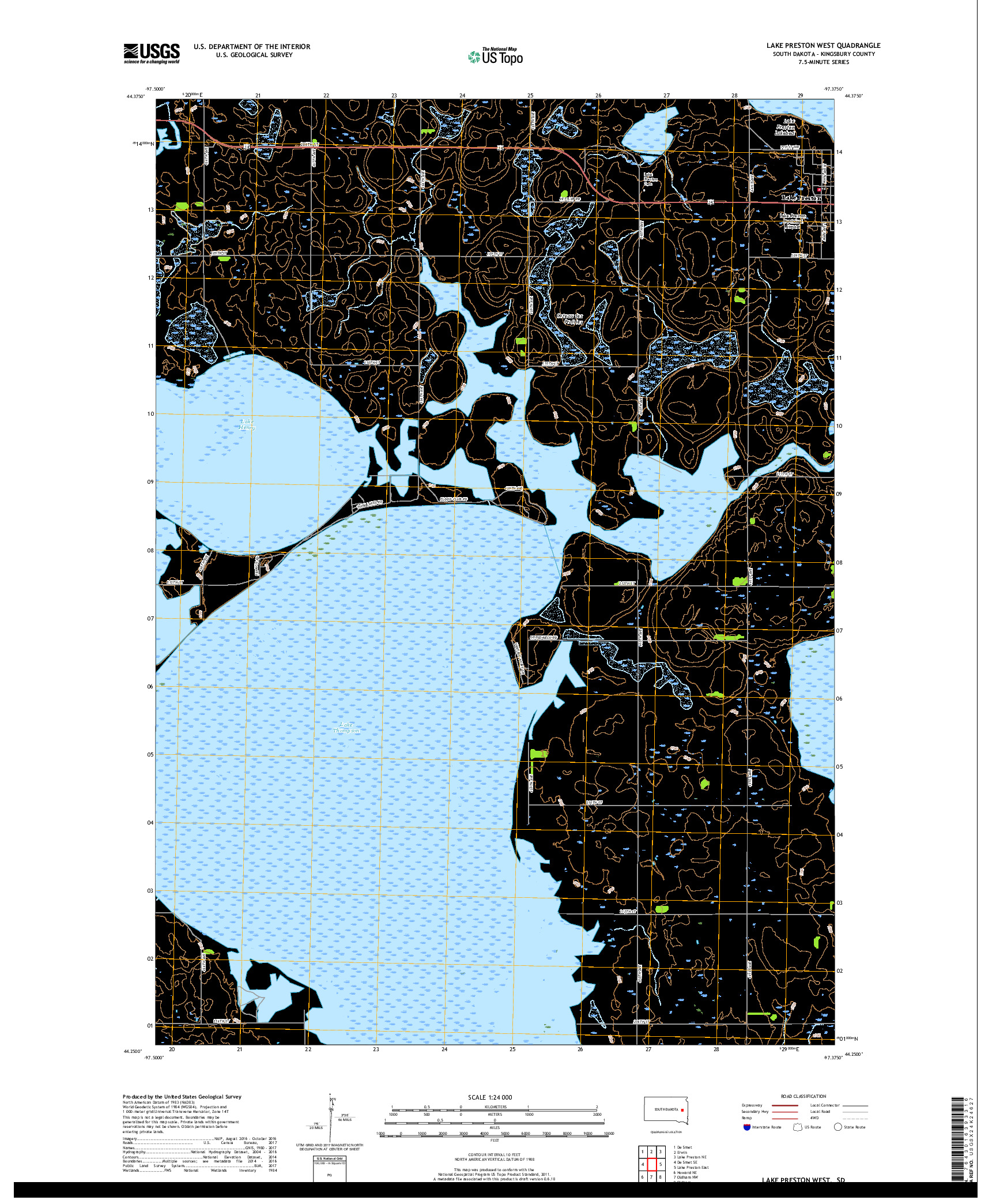 USGS US TOPO 7.5-MINUTE MAP FOR LAKE PRESTON WEST, SD 2017