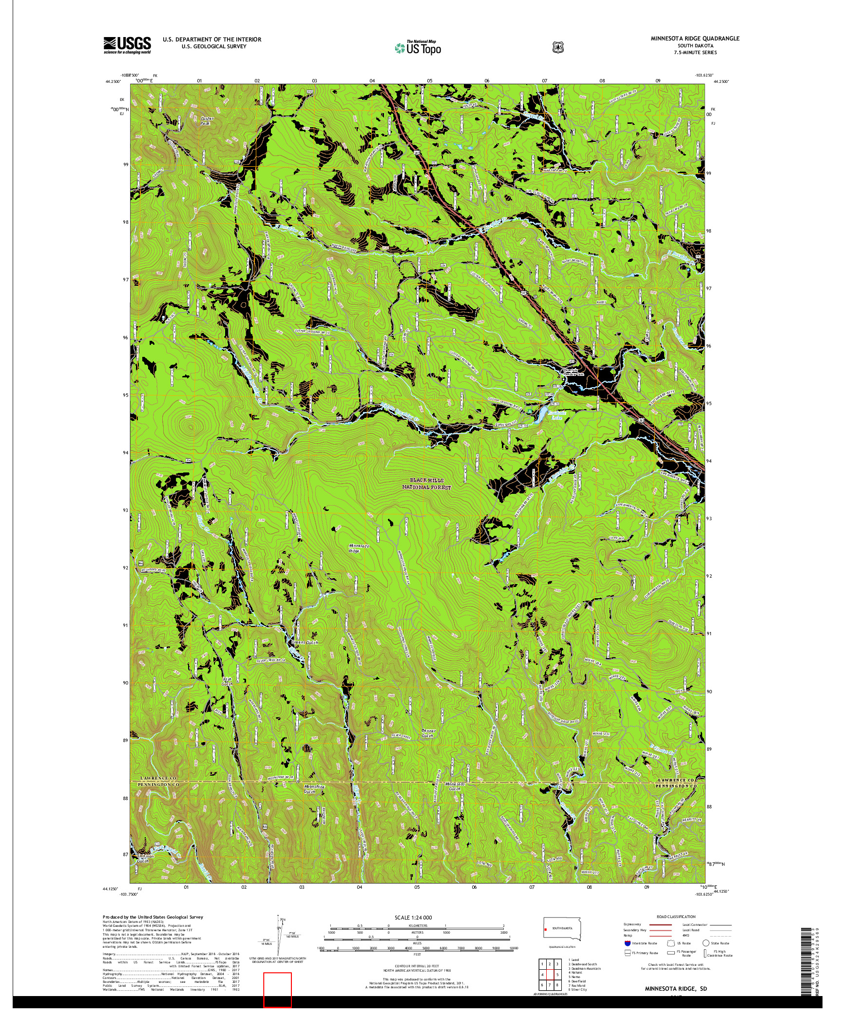 USGS US TOPO 7.5-MINUTE MAP FOR MINNESOTA RIDGE, SD 2017