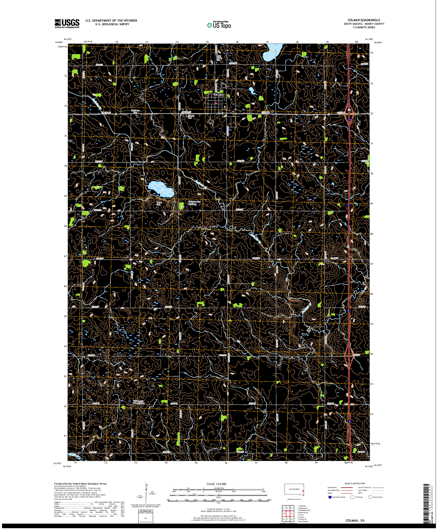 USGS US TOPO 7.5-MINUTE MAP FOR COLMAN, SD 2017