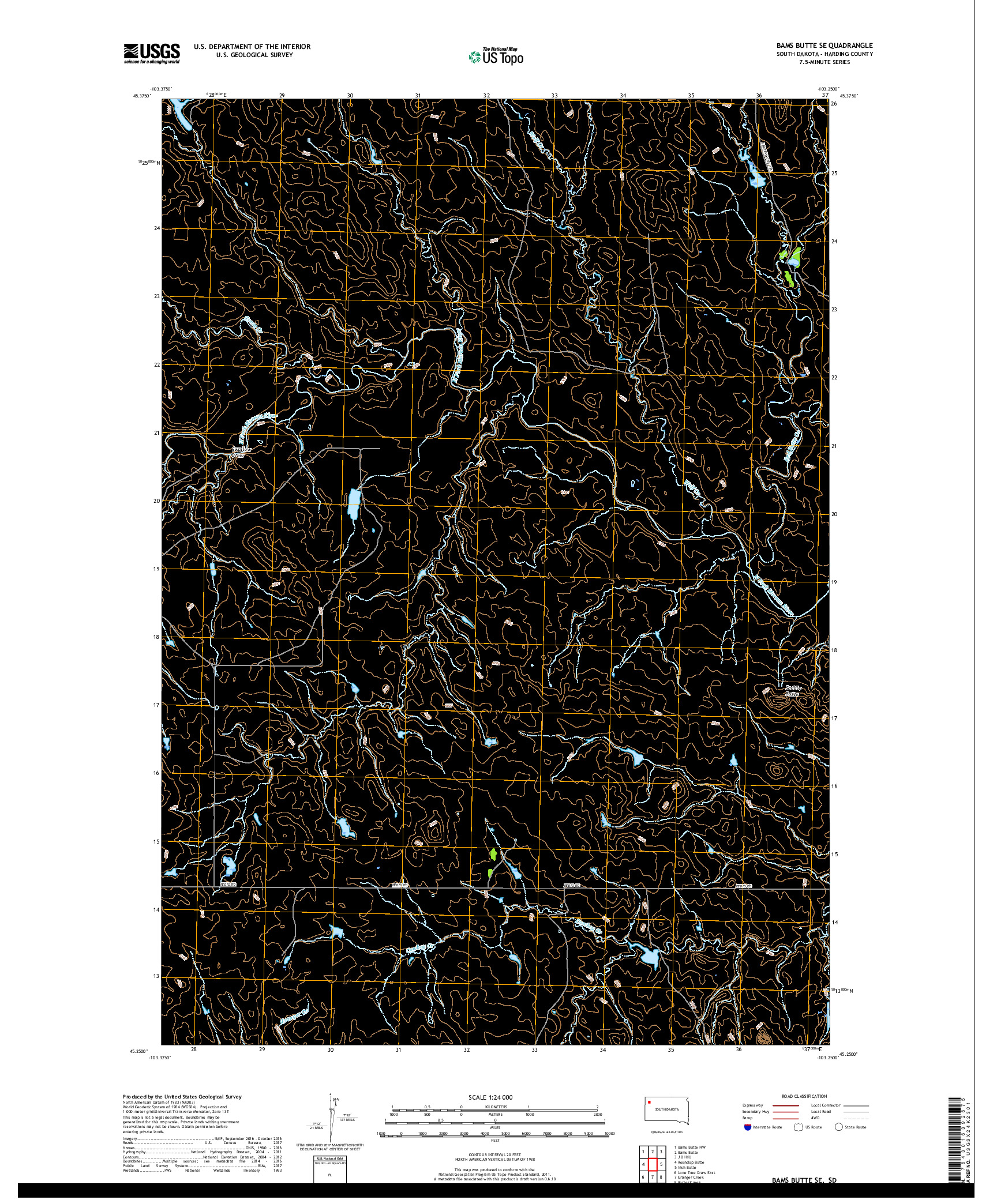 USGS US TOPO 7.5-MINUTE MAP FOR BAMS BUTTE SE, SD 2017