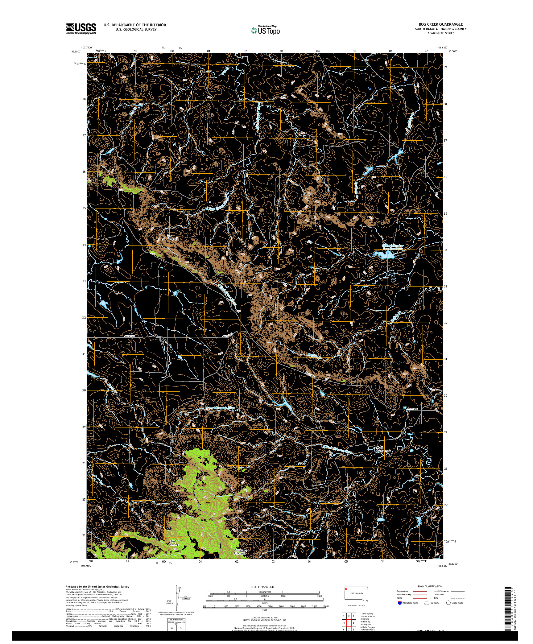 USGS US TOPO 7.5-MINUTE MAP FOR BOG CREEK, SD 2017